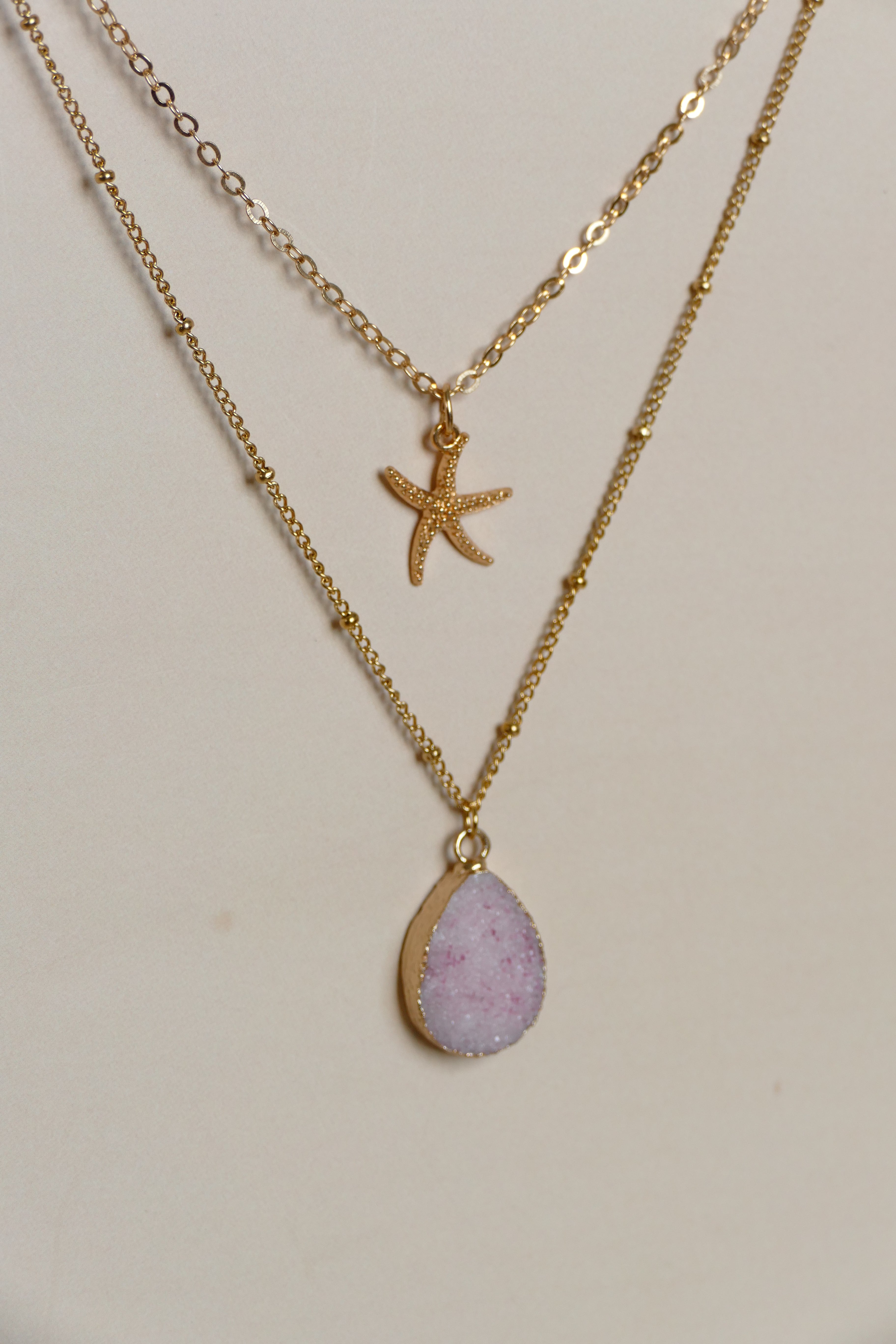 Pink Tiny Druzy Raw Crystal Diffusing Necklace