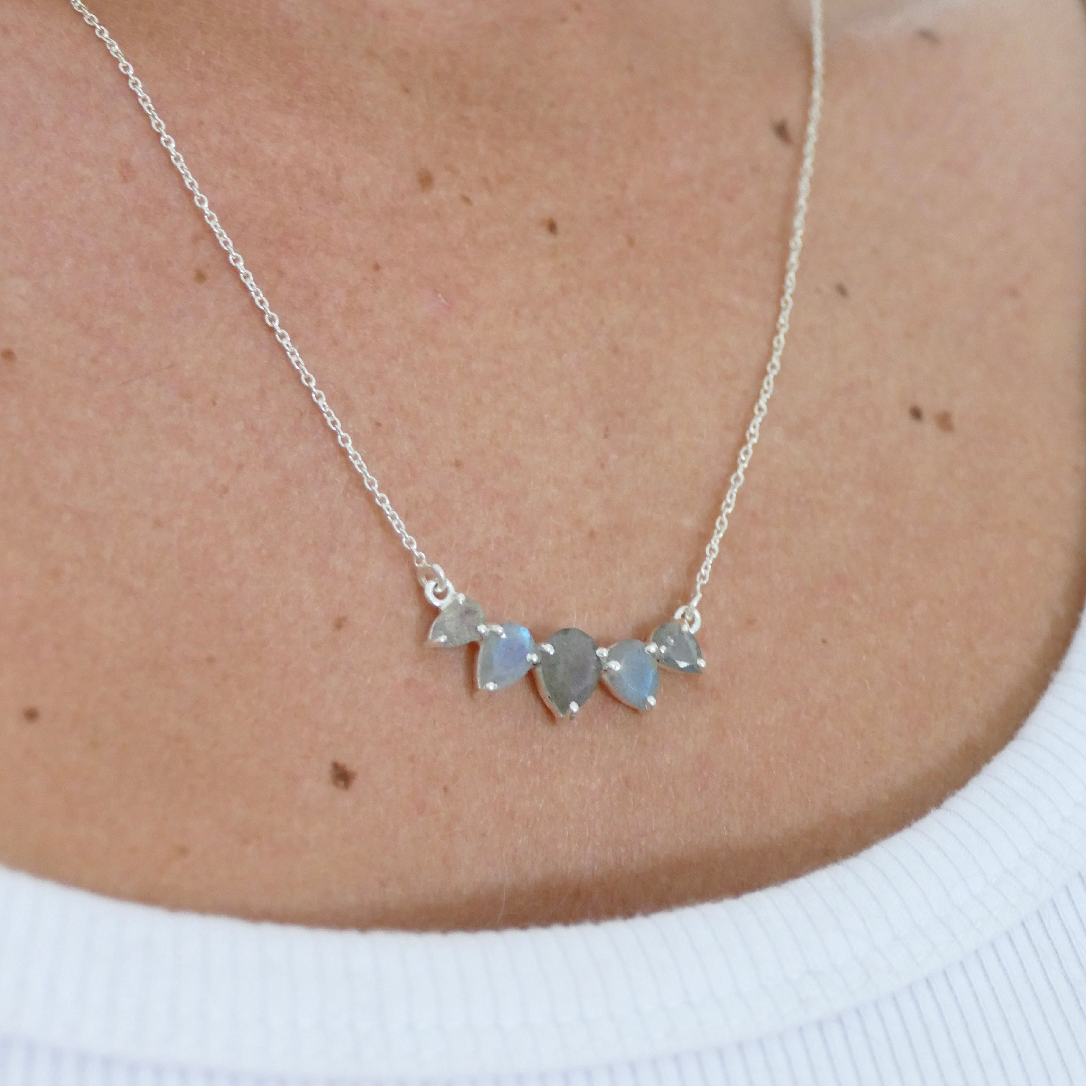 Pear Labradorite Diffusing Necklace in Gold or Silver