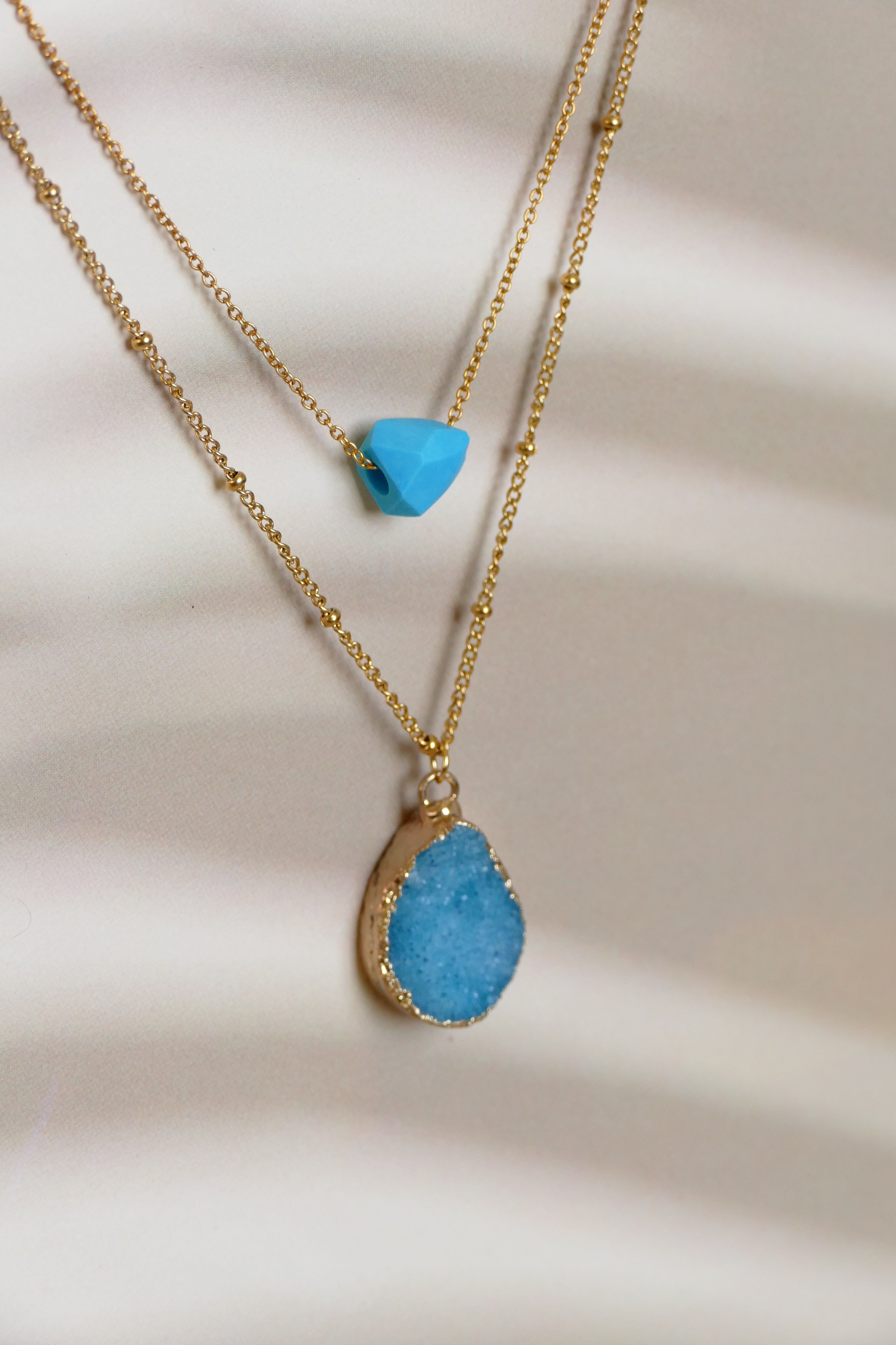 Blue Tiny Druzy Raw Crystal Diffusing Necklace