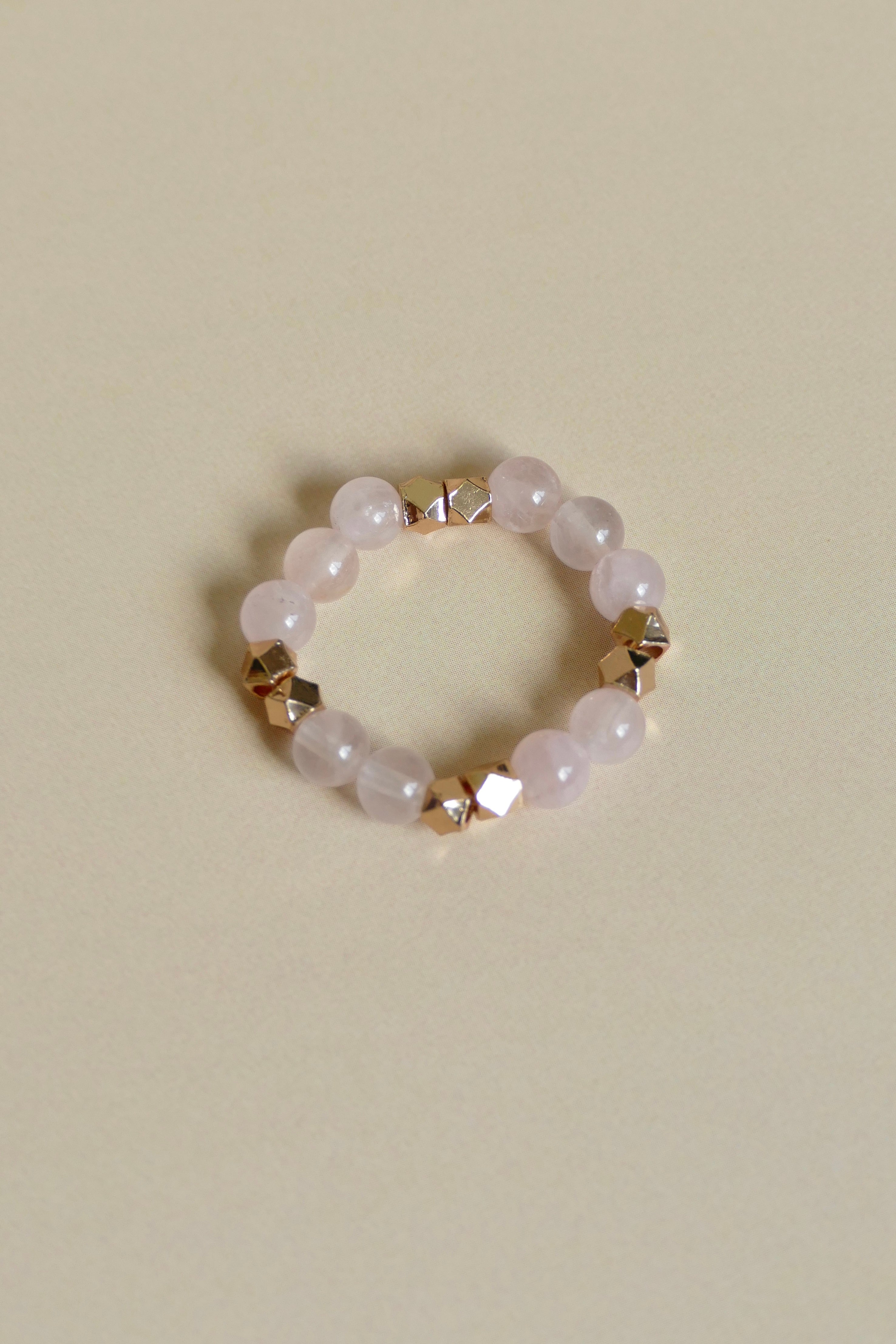Rose Quartz Gemstone Bead Elastic Ring