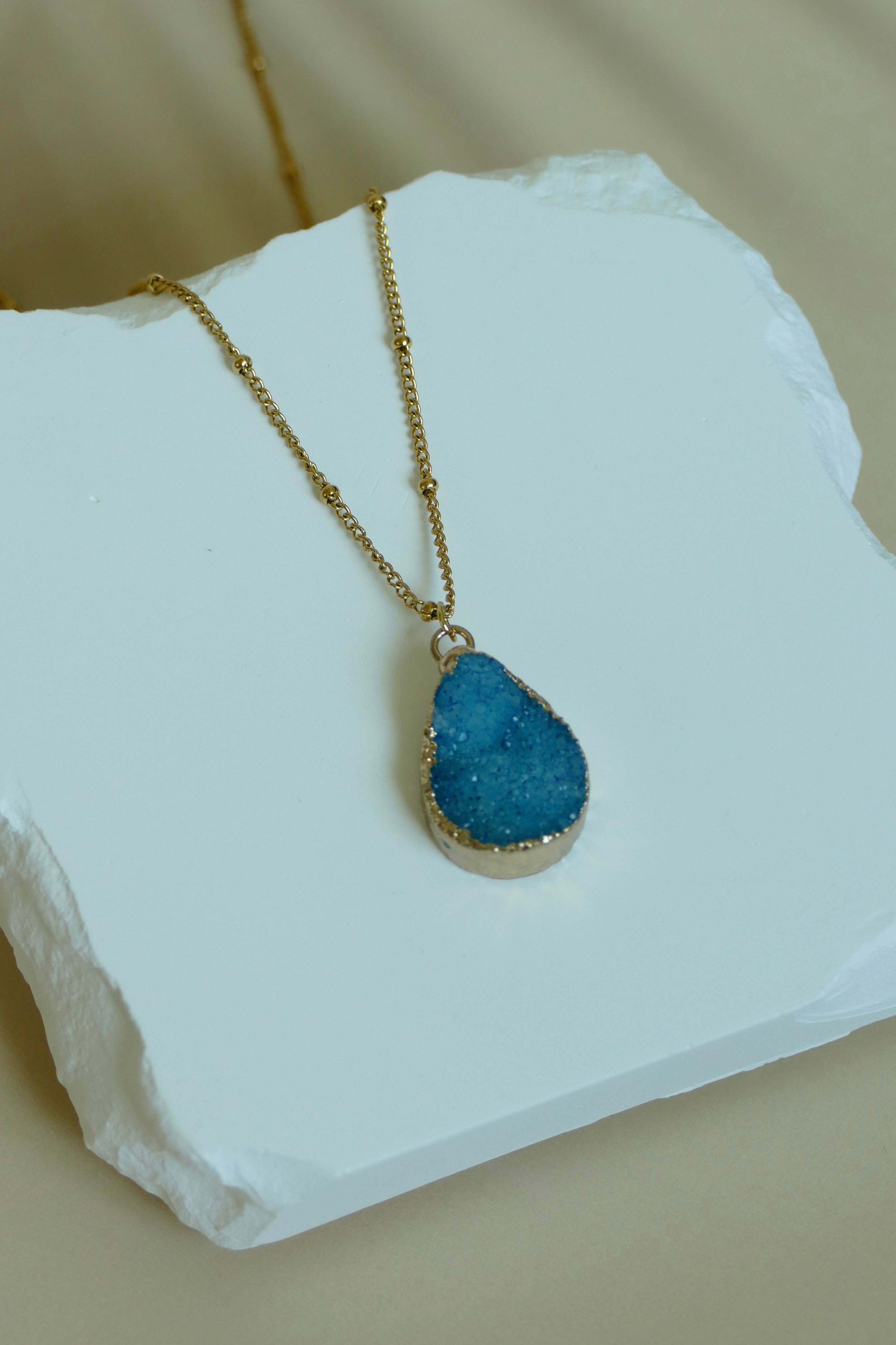 Blue Tiny Druzy Raw Crystal Diffusing Necklace