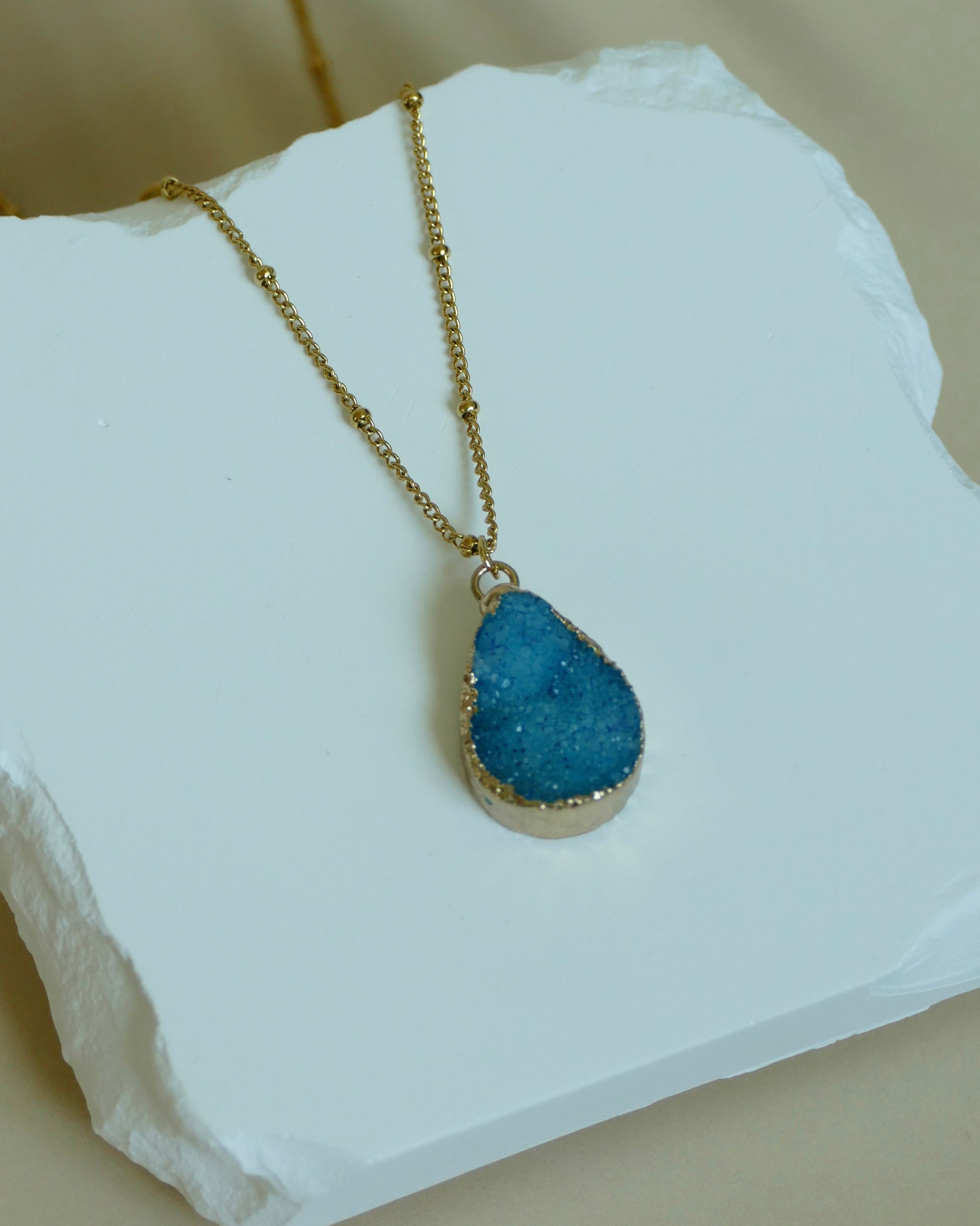 Blue Tiny Druzy Raw Crystal Diffusing Necklace