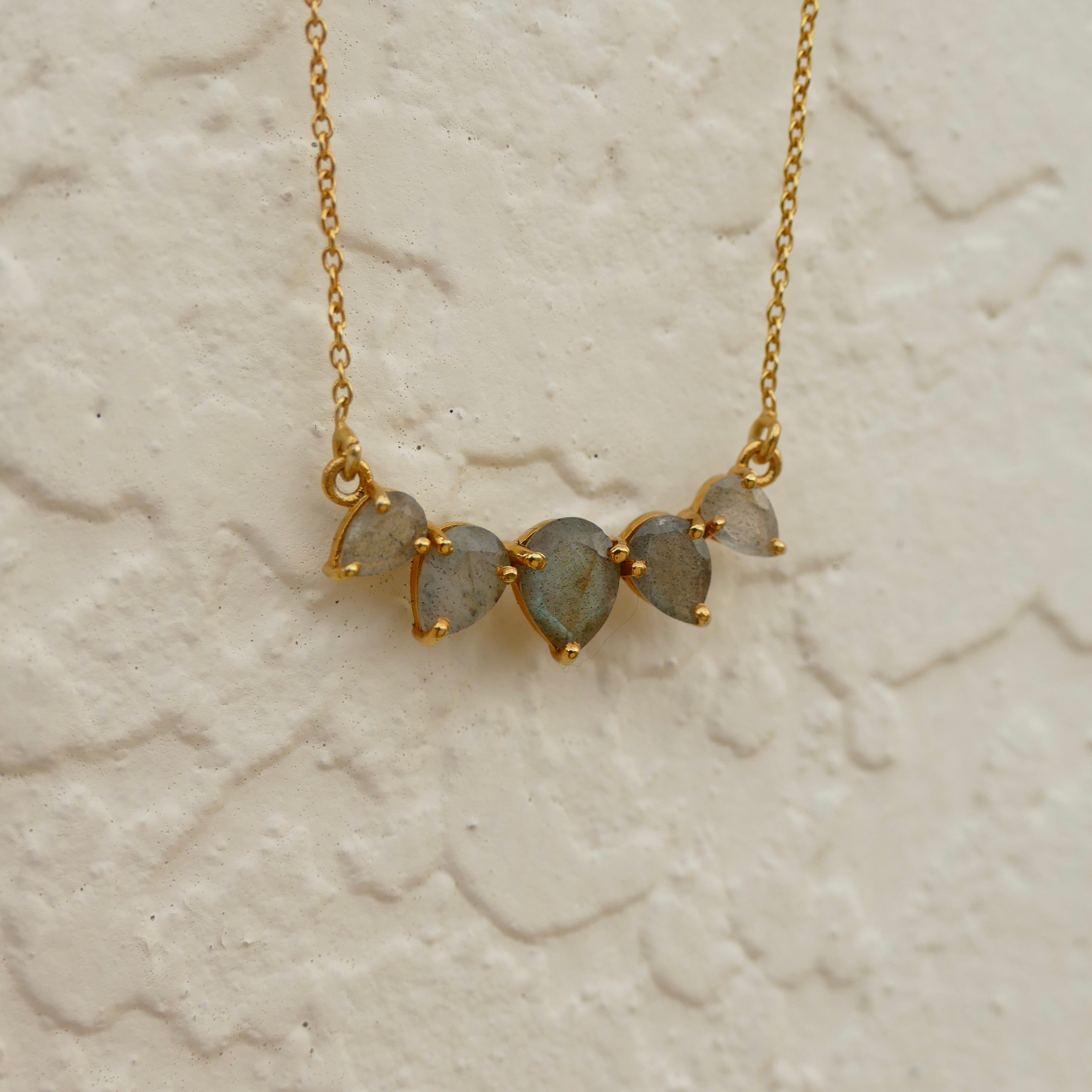 Pear Labradorite Diffusing Necklace in Gold or Silver