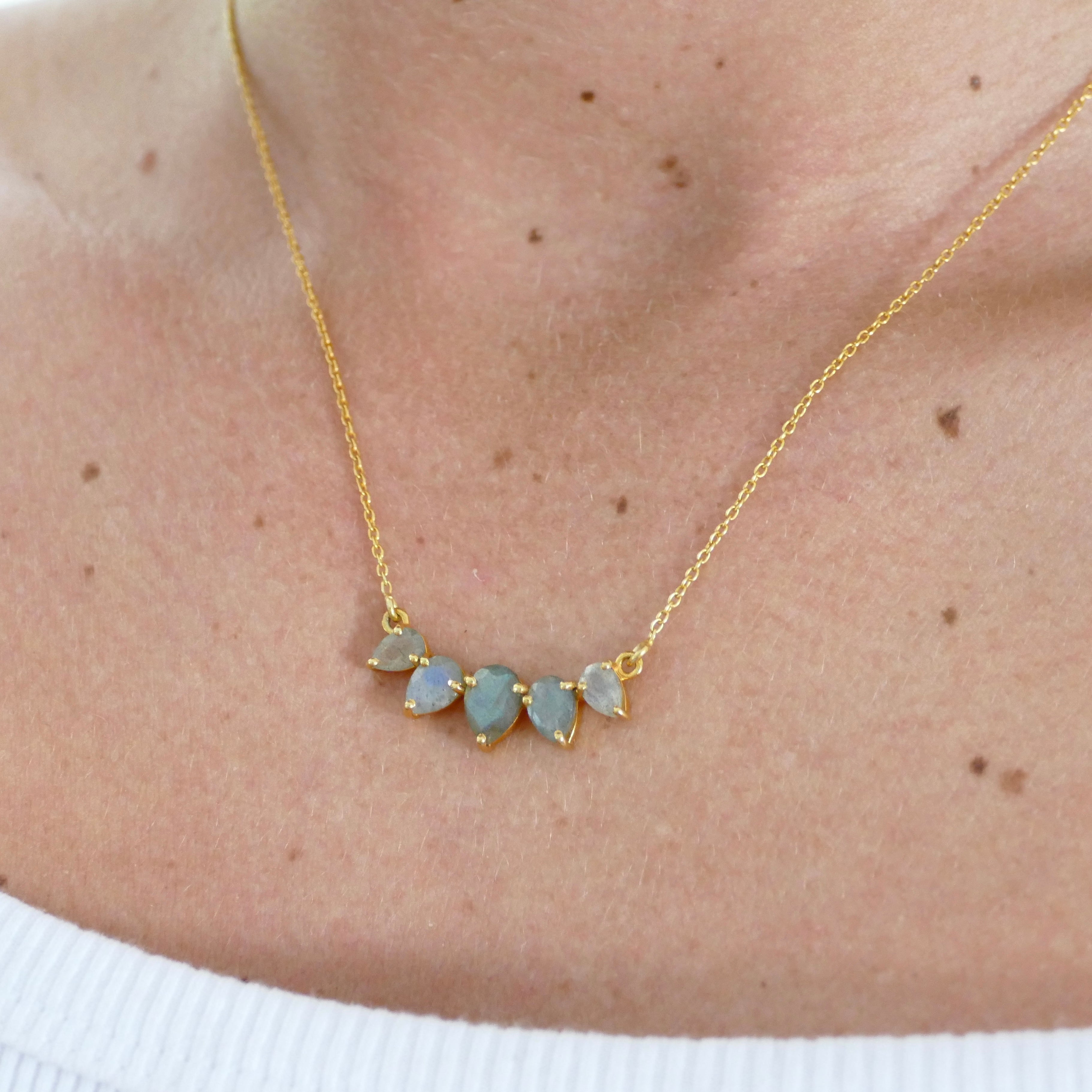 Pear Labradorite Diffusing Necklace in Gold or Silver