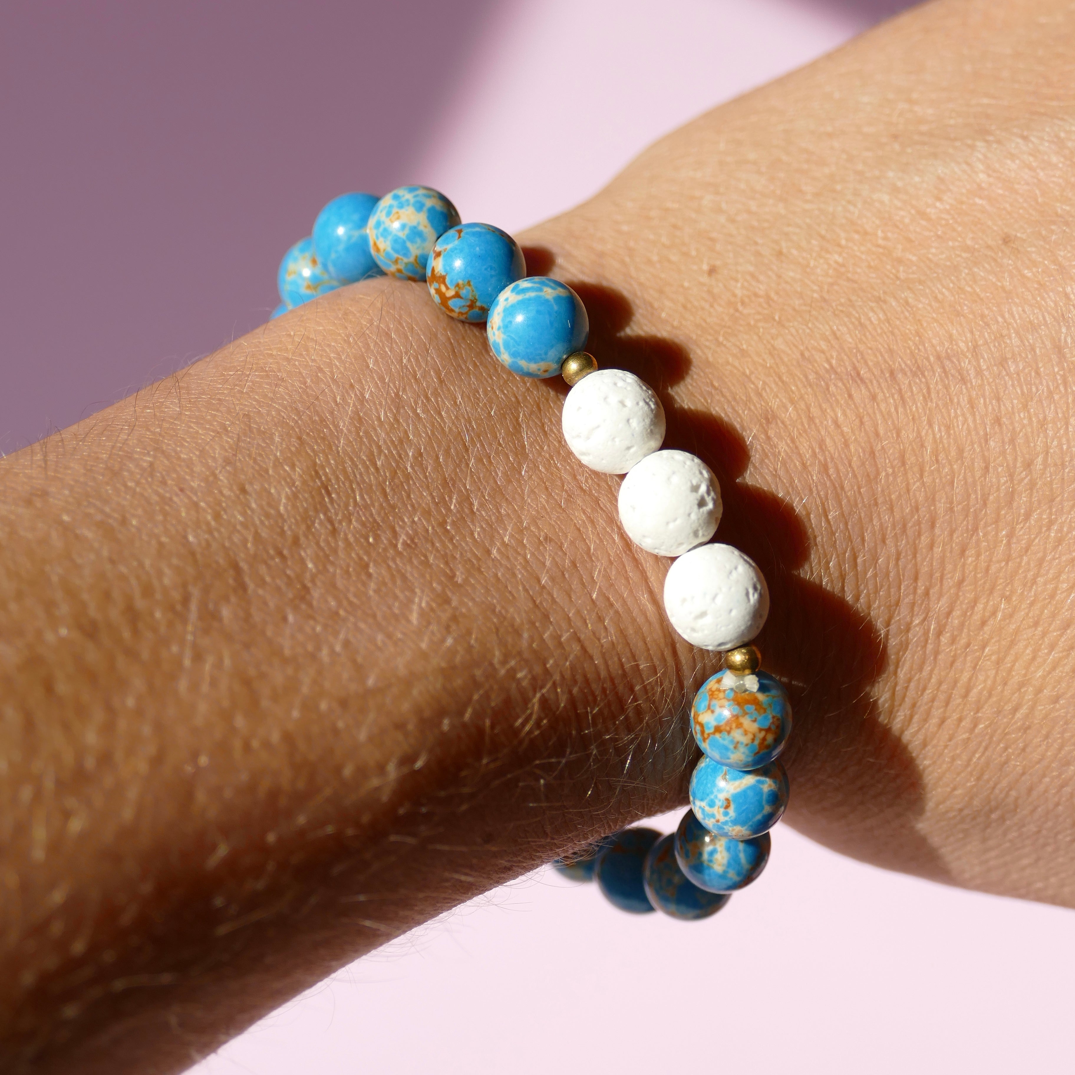 Blue turquoise and white lava stone diffusing bracelet - Put on Love Designs