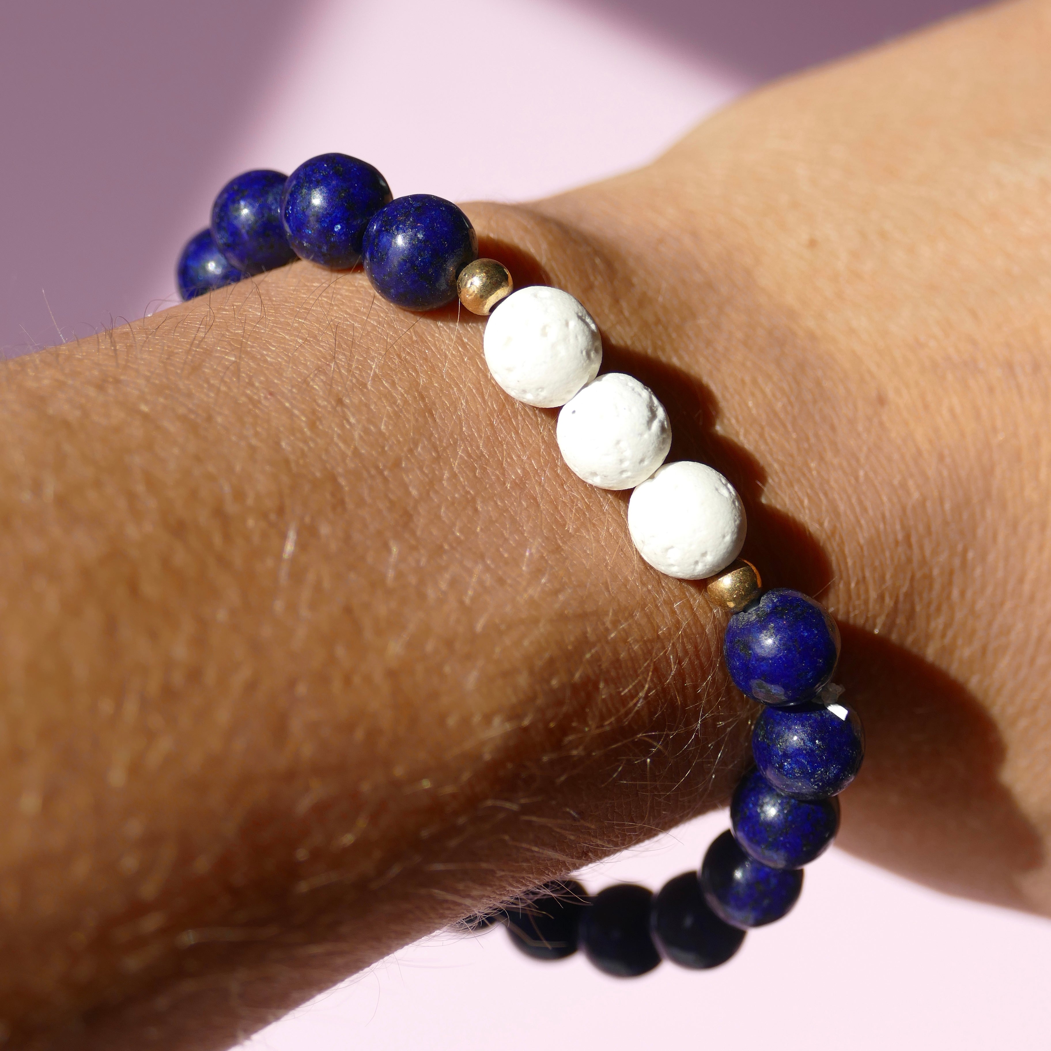 Black Agate and white lava stone diffusing bracelet - Put on Love Designs