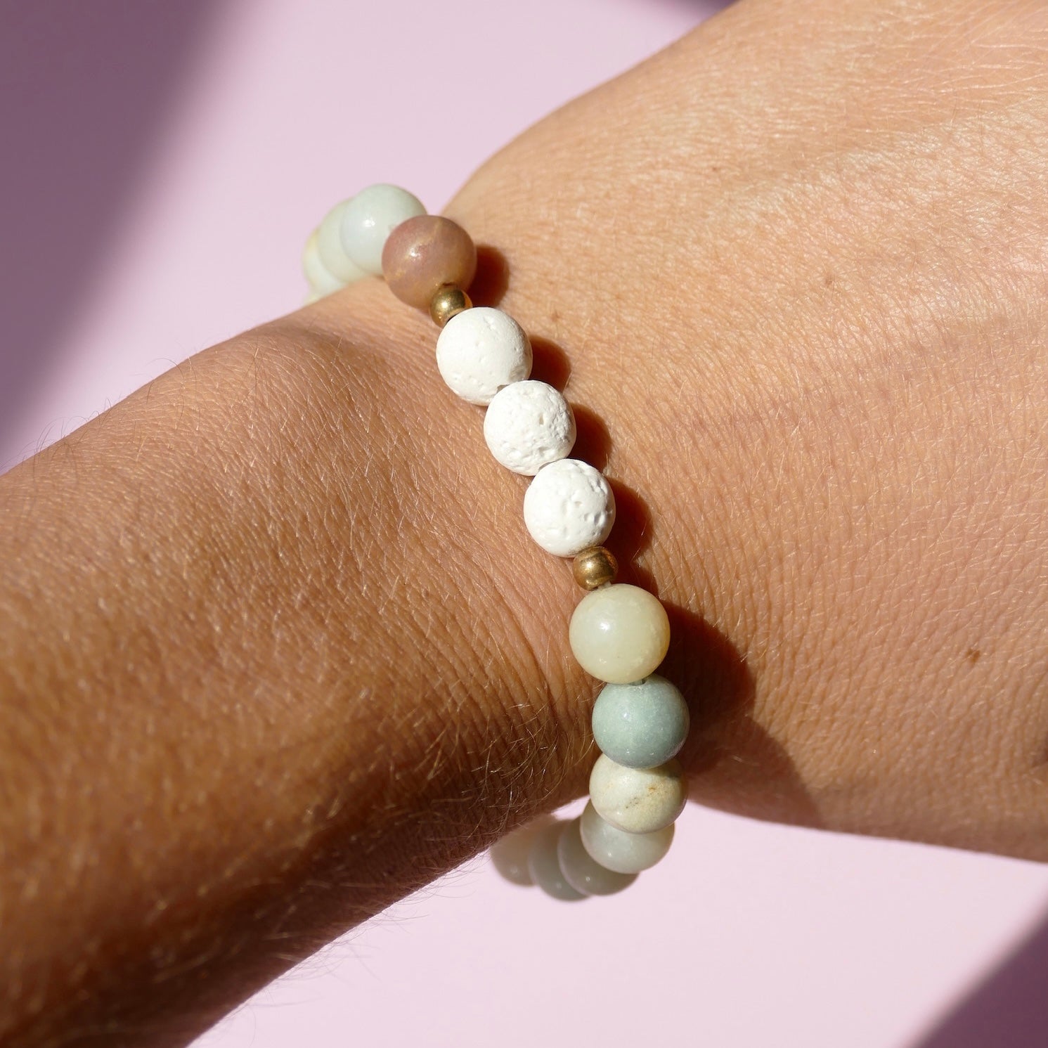 Morganite and white lava stone diffusing bracelet - Put on Love Designs