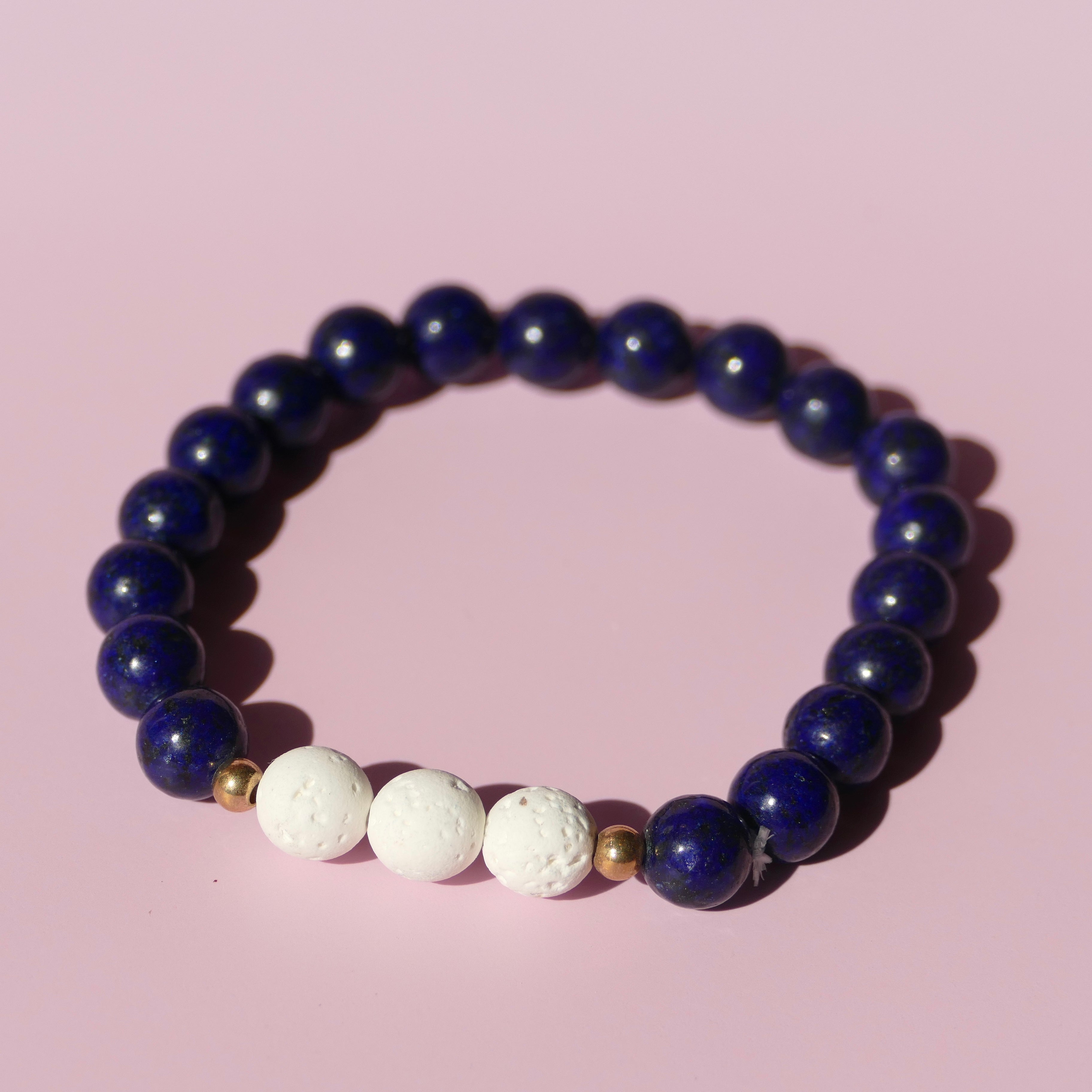 Black Agate and white lava stone diffusing bracelet - Put on Love Designs