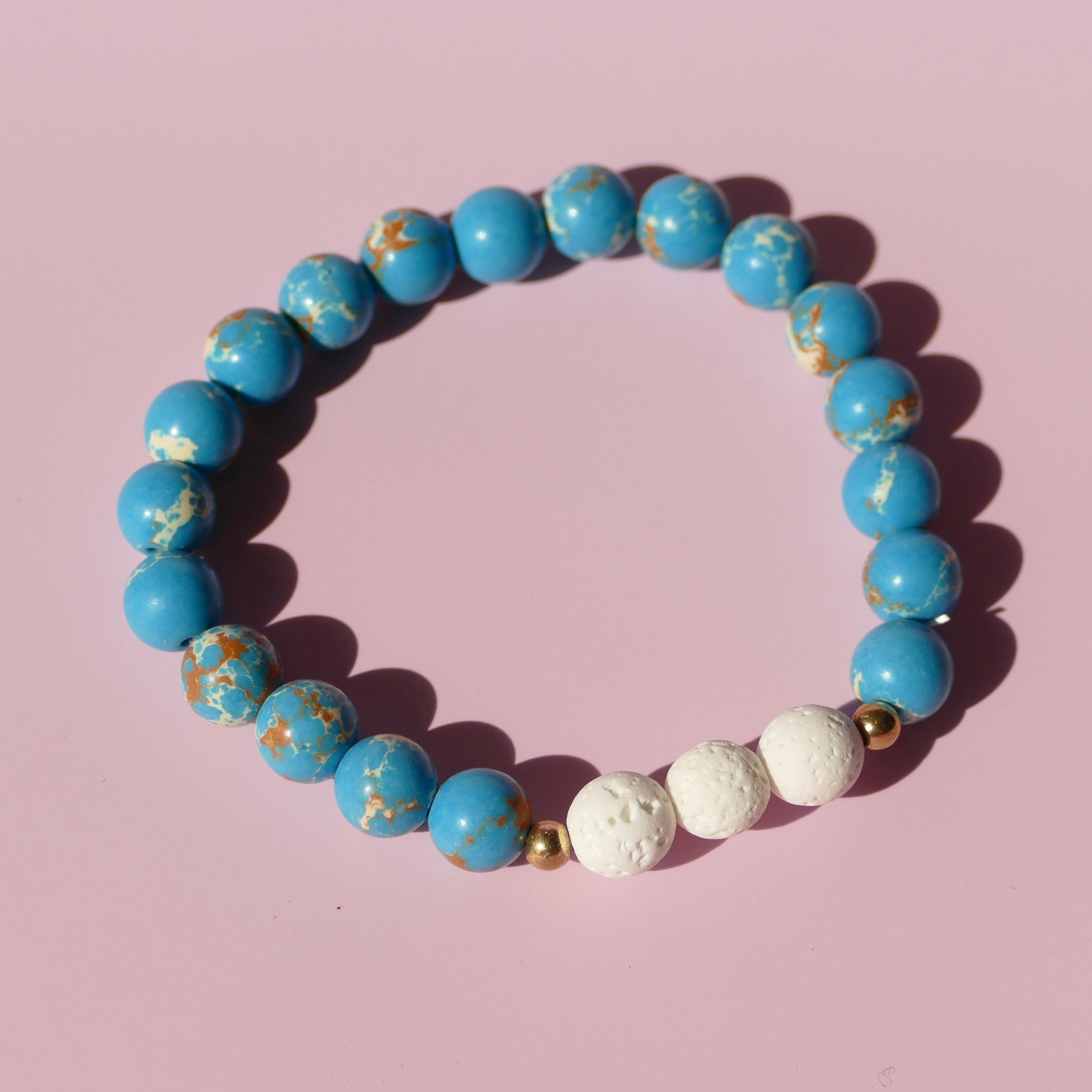 Blue turquoise and white lava stone diffusing bracelet - Put on Love Designs
