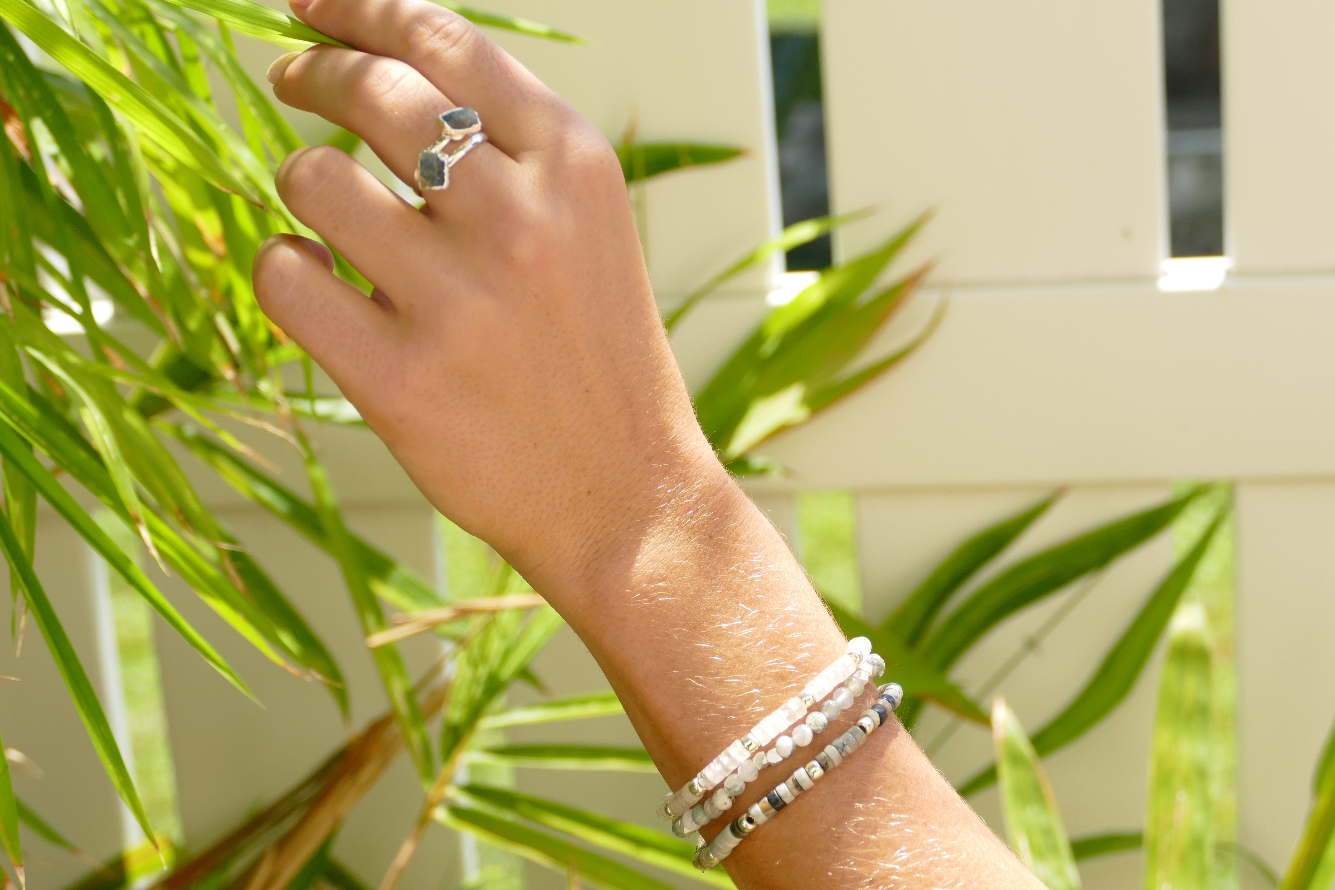 Heishi Bracelet - Clear Quartz and Silver beads