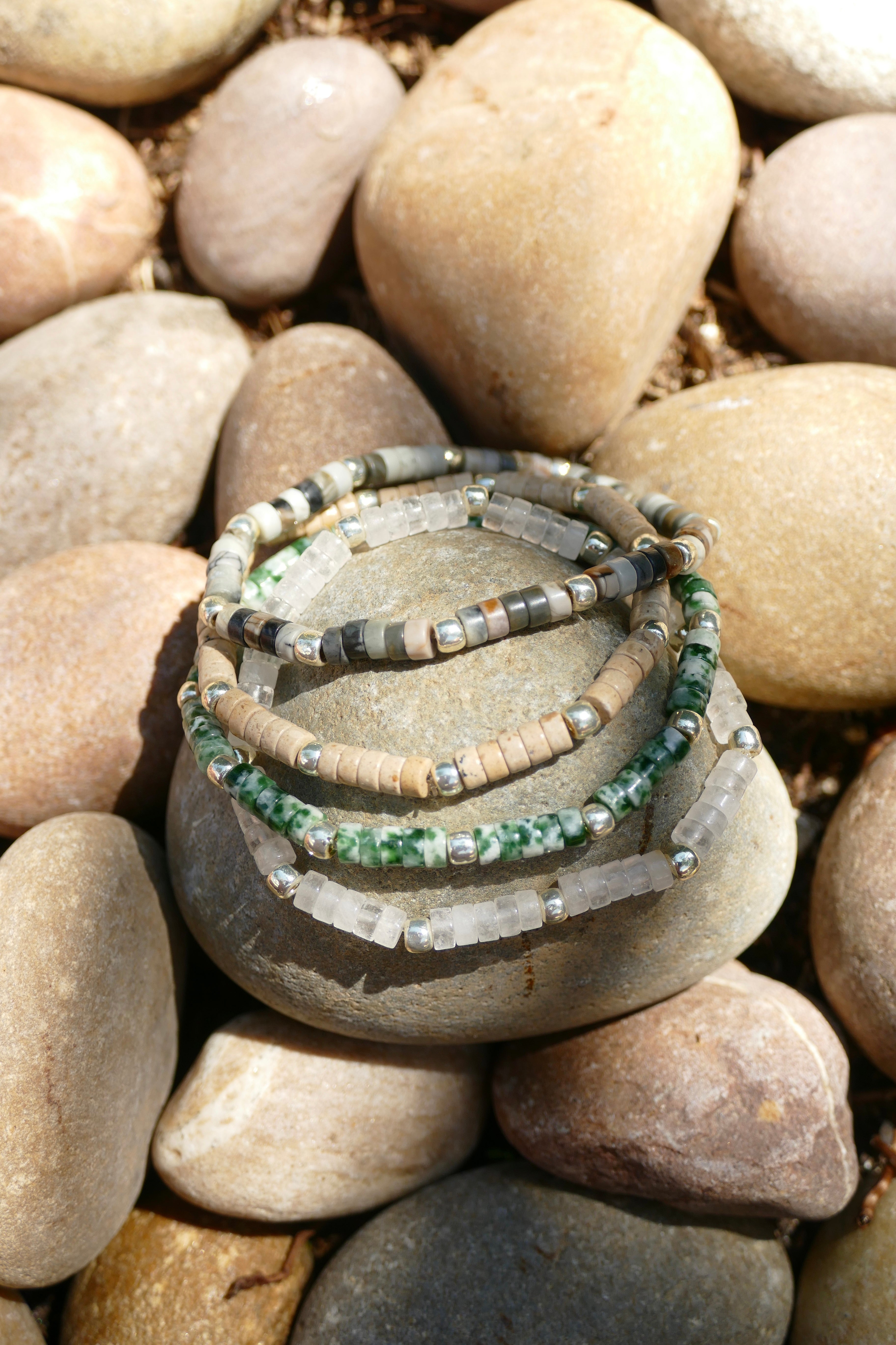 Heishi Bracelet - Clear Quartz and Silver beads