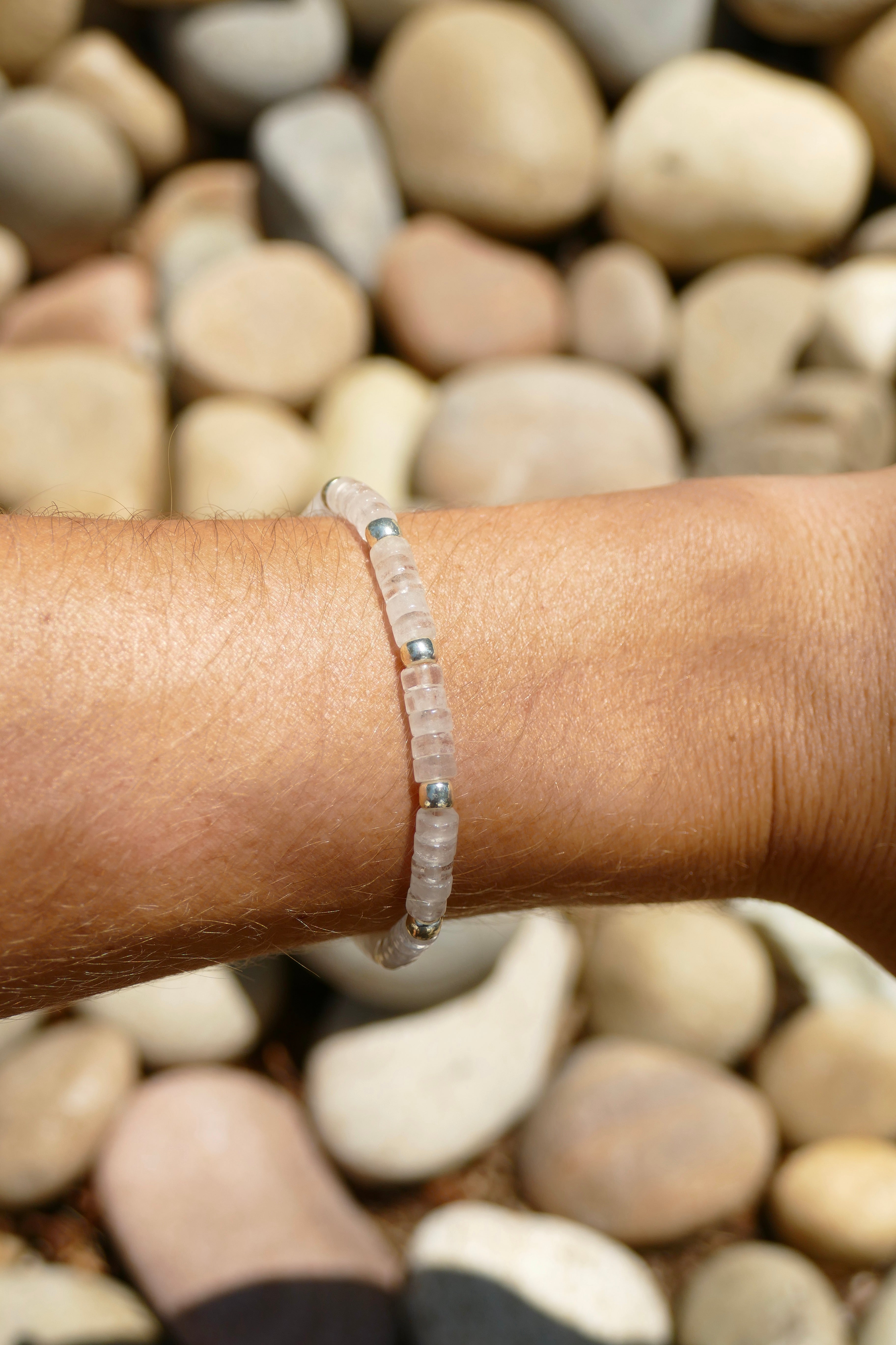 Heishi Bracelet - Clear Quartz and Silver beads