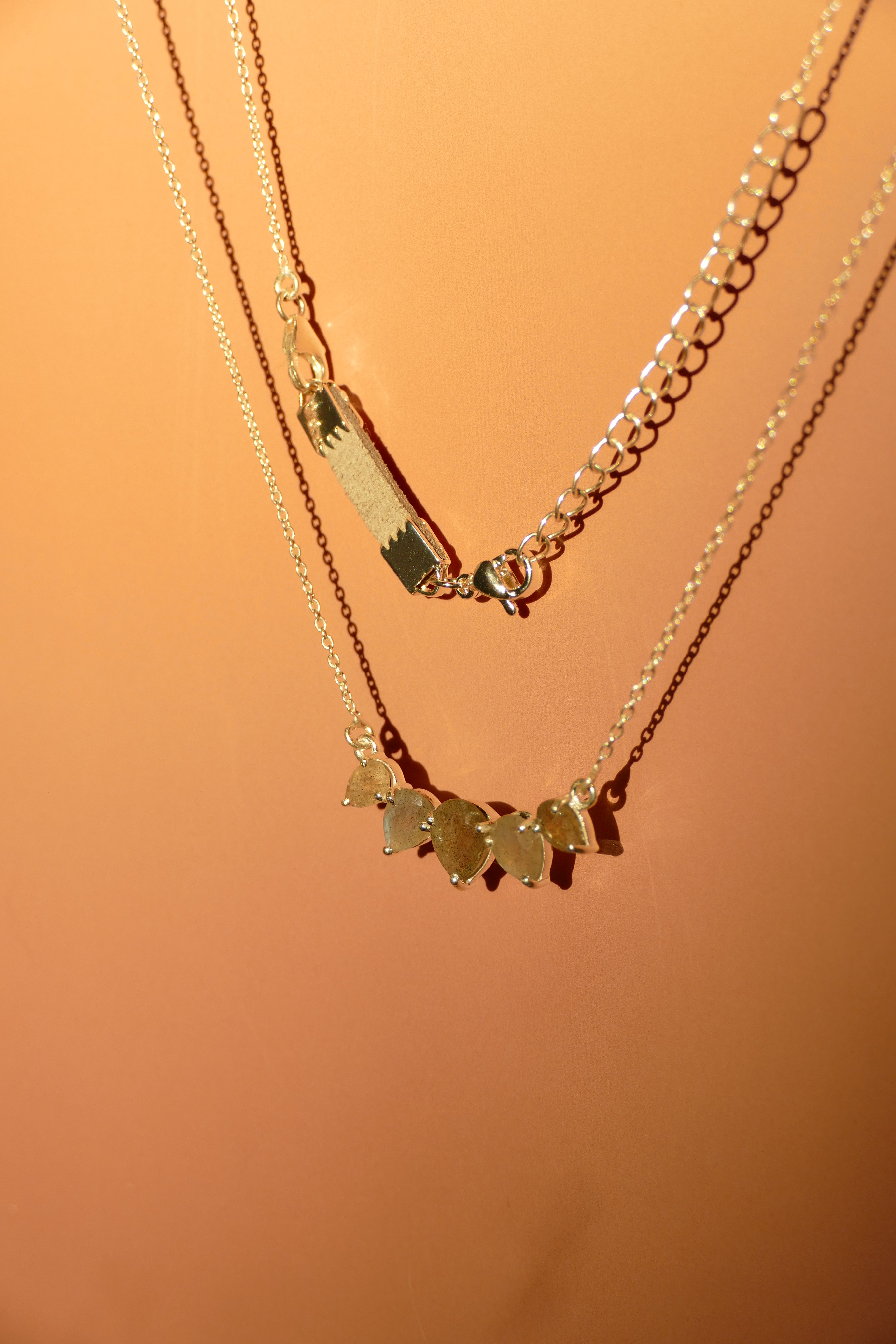 Pear Labradorite Diffusing Necklace in Gold or Silver