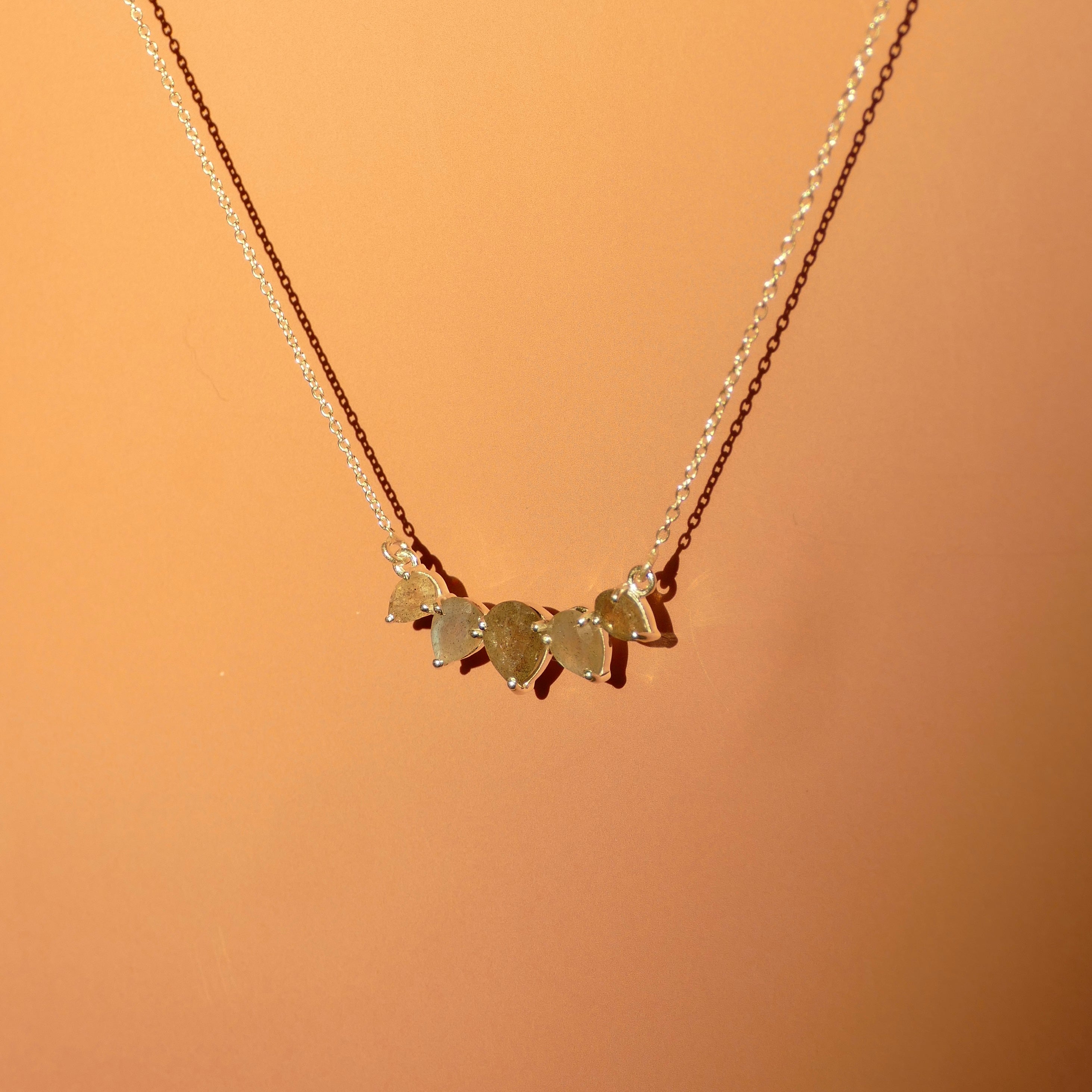 Pear Labradorite Diffusing Necklace in Gold or Silver