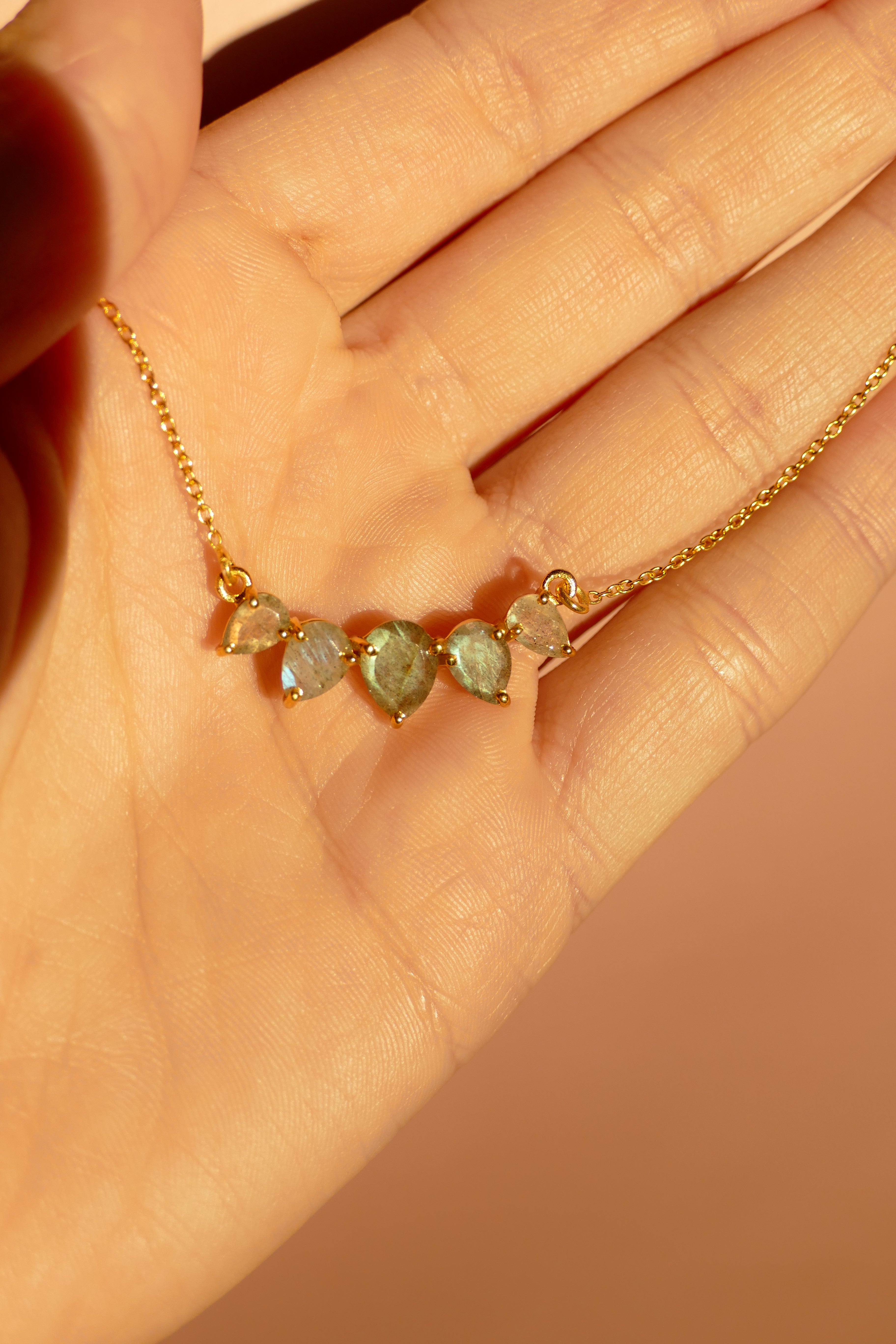 Pear Labradorite Diffusing Necklace in Gold or Silver