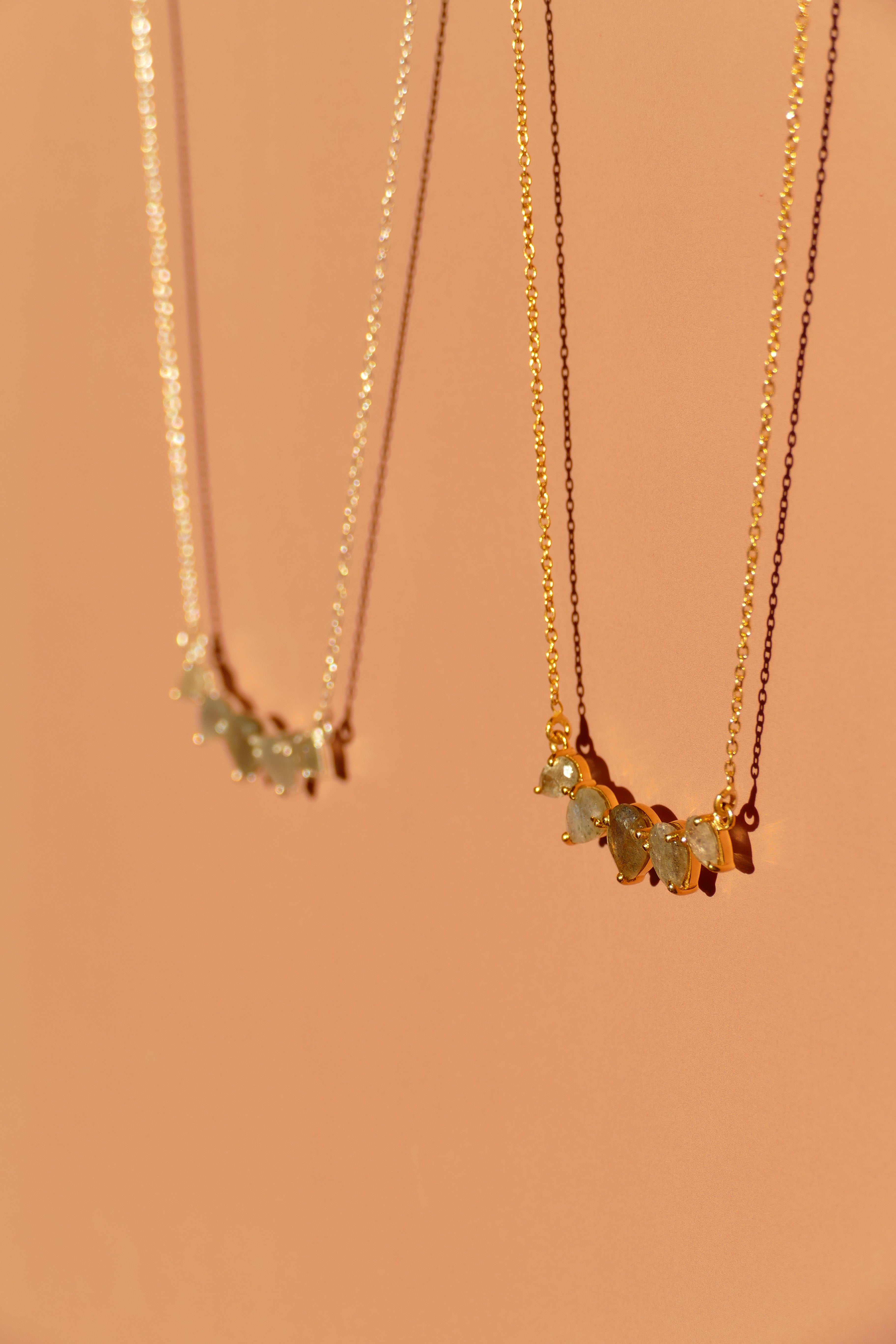 Two labradorite necklaces.