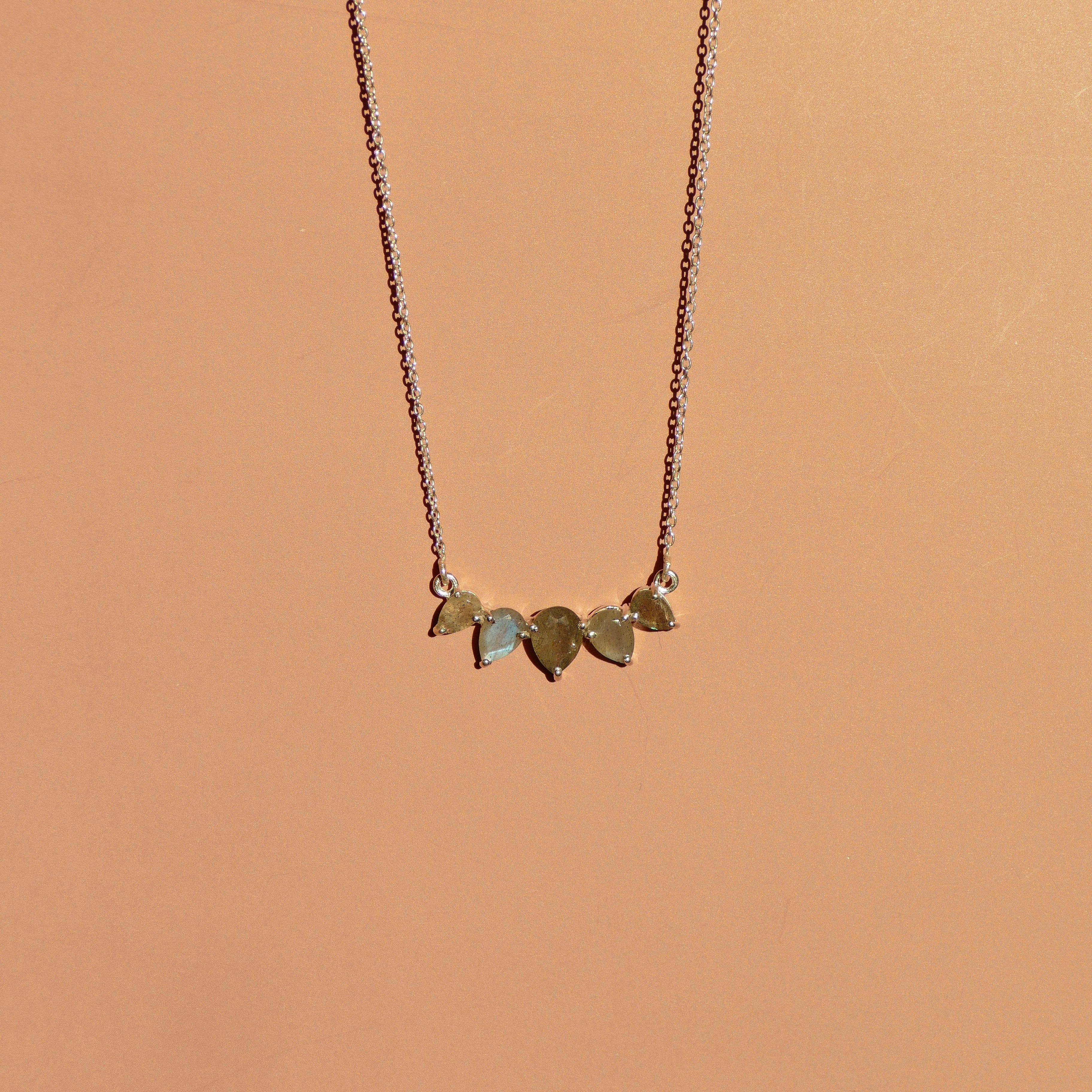 Pear Labradorite Diffusing Necklace in Gold or Silver