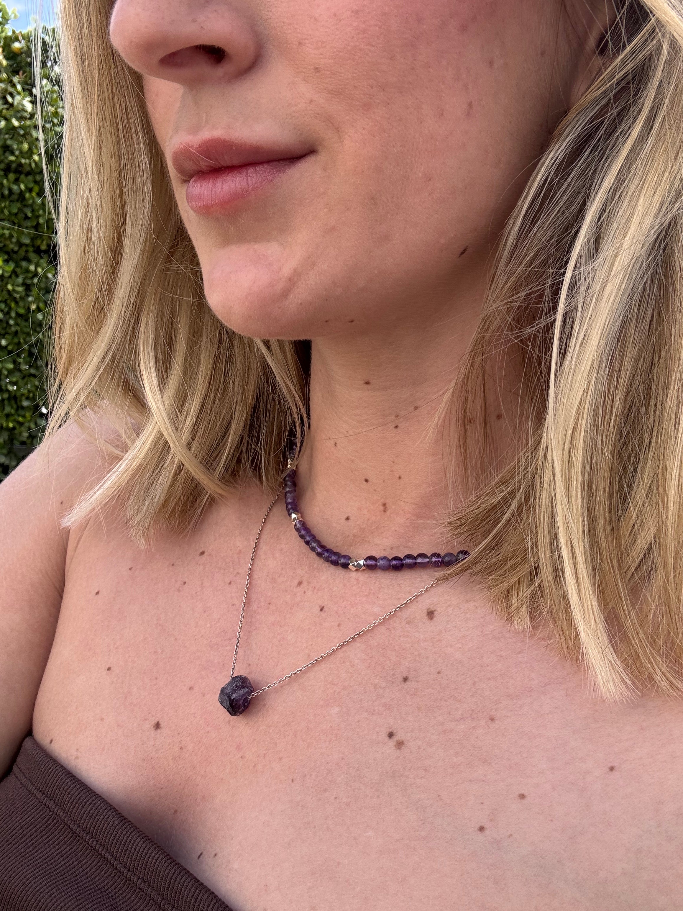 Amethyst Gemstone Bead Necklace | February Birthstone