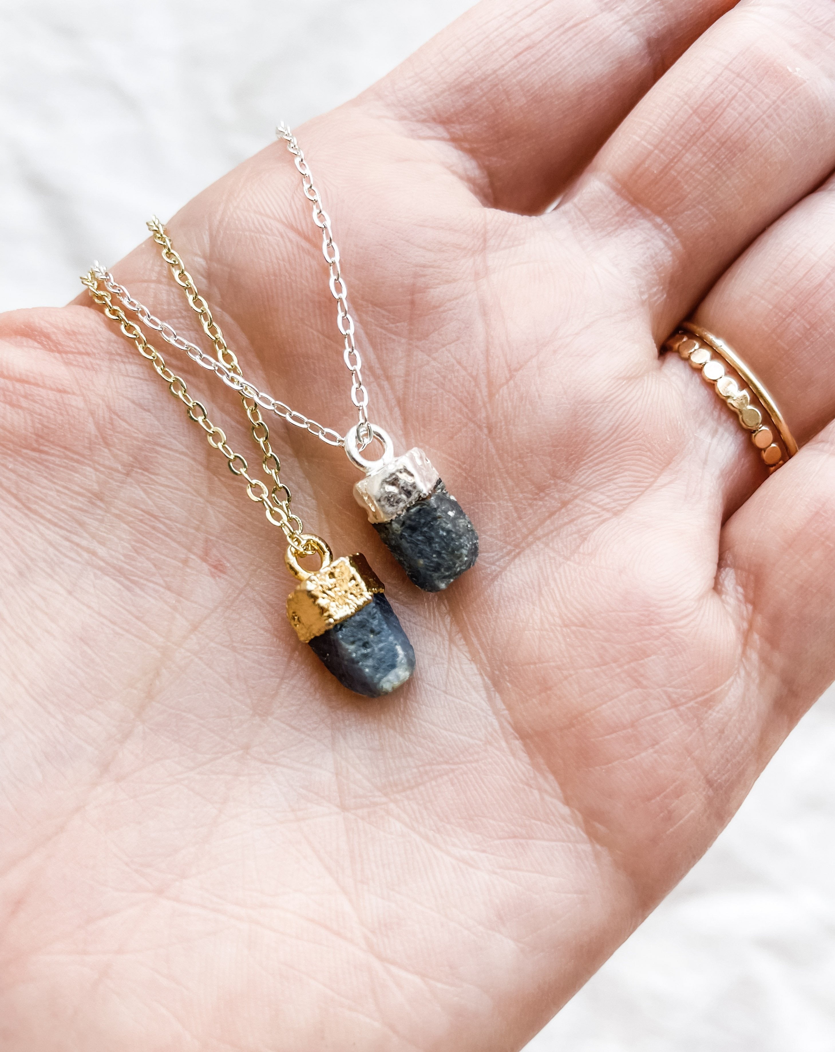 Raw Sapphire Blue Stone Necklace | Essential Oil Diffuser Necklace Natural Sapphire Crystal - Put on Love Designs