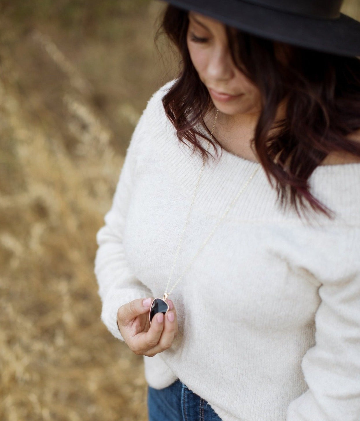 Black Agate Faceted Long Gemstone Diffuser Necklace - Put on Love Designs