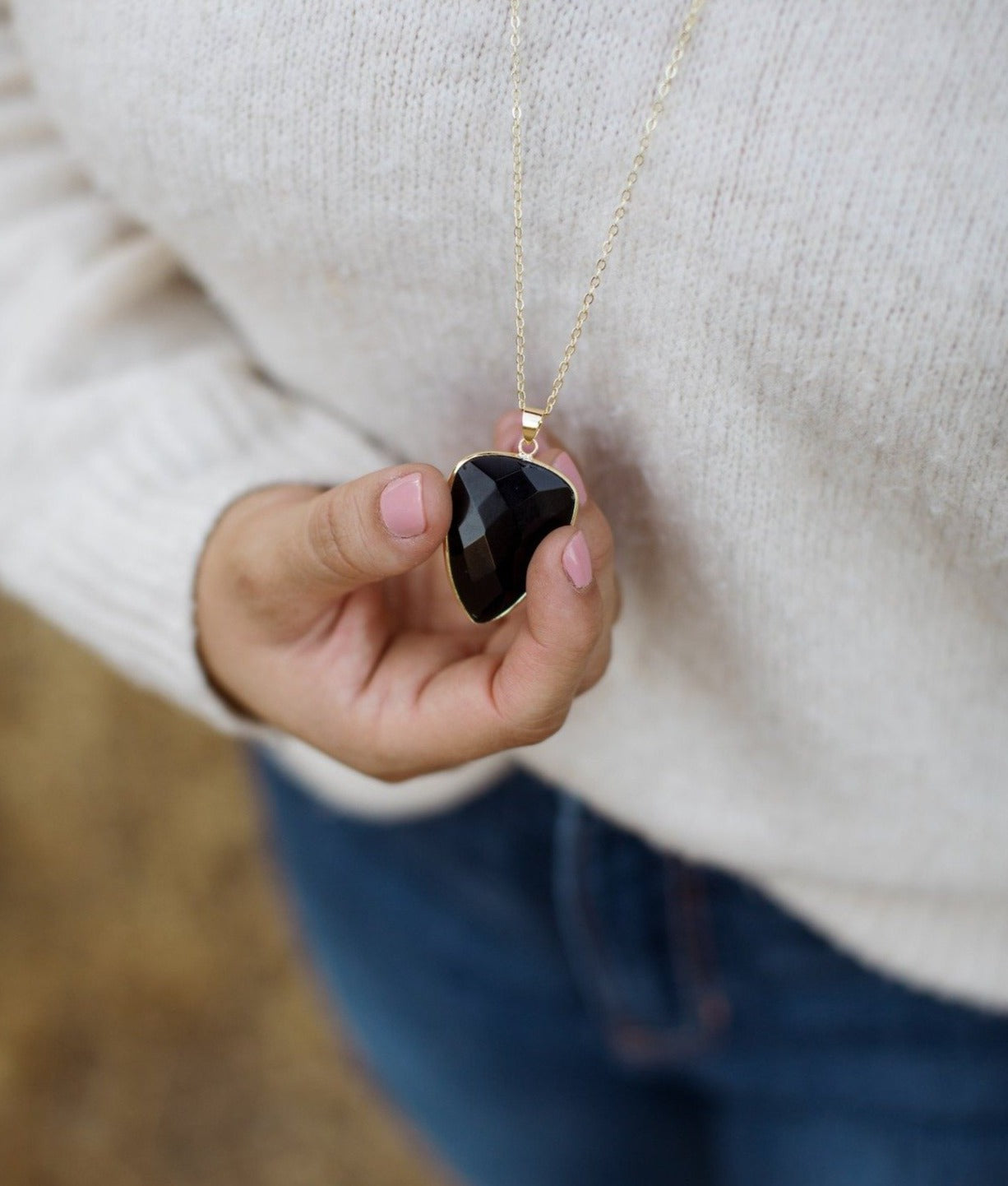 Black Agate Faceted Long Gemstone Diffuser Necklace - Put on Love Designs