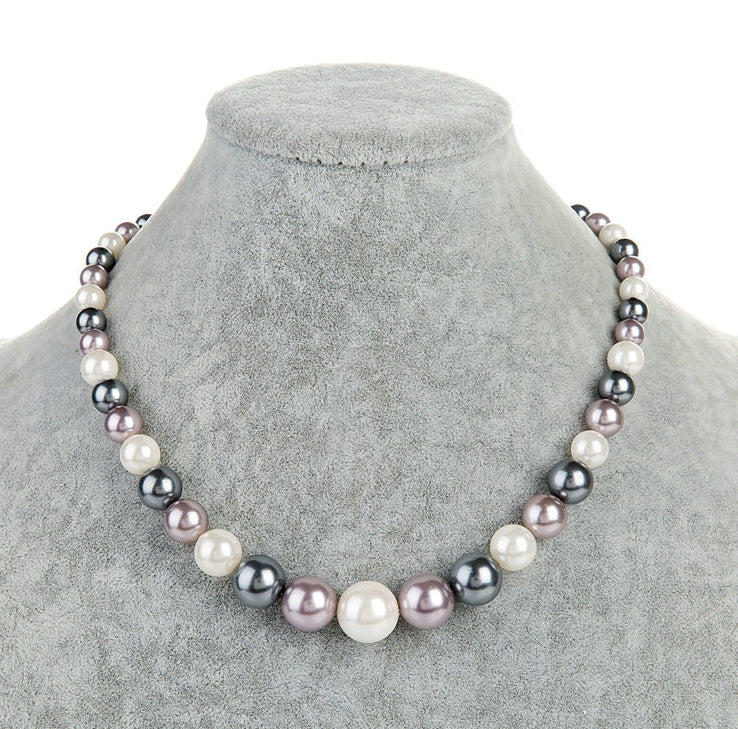 Pearl Necklace and Bracelet Set for Women | Real Shell Pearl Black Multi-Color Necklace 16" Choker Beads and Bracelet - Put on Love Designs