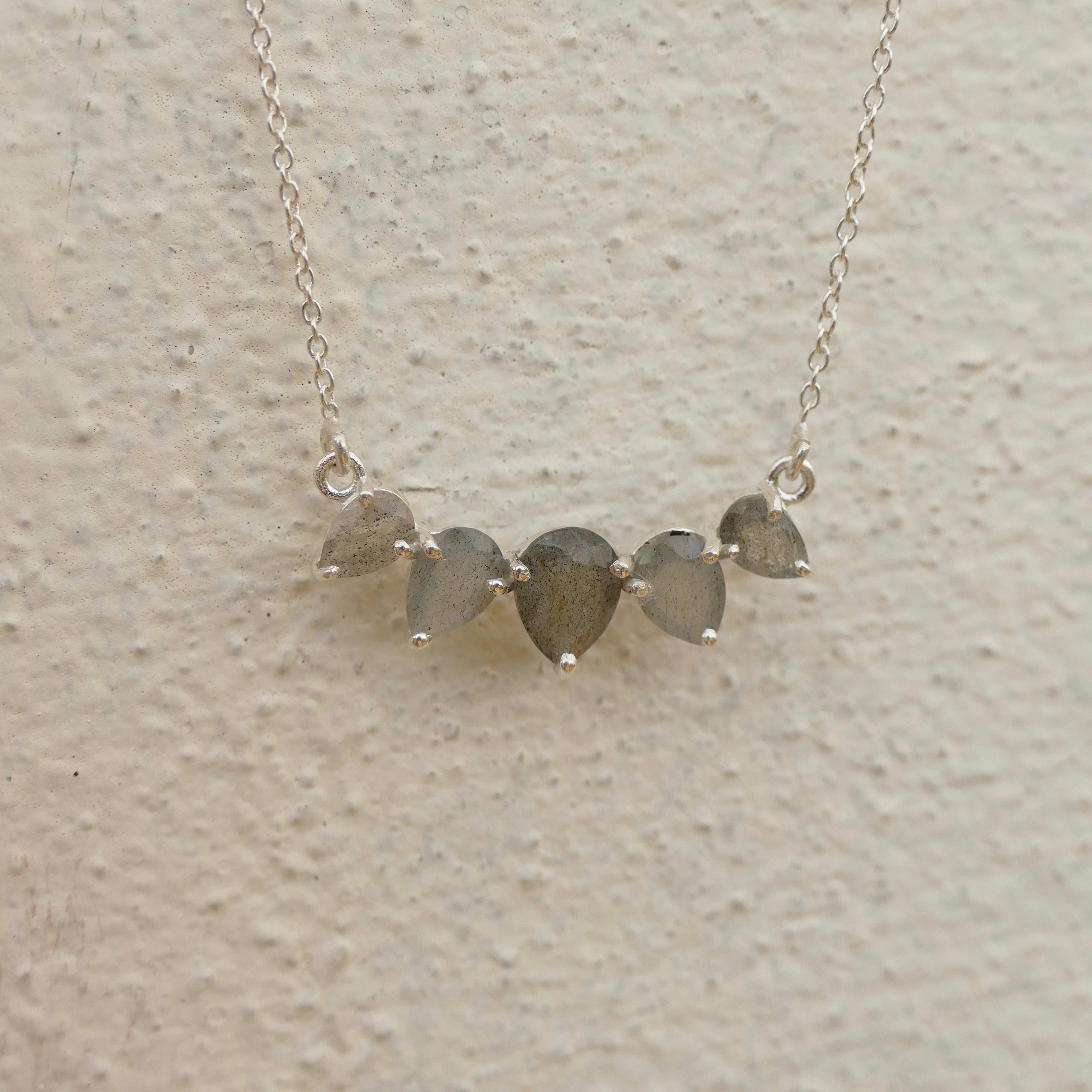 Pear Labradorite Diffusing Necklace in Gold or Silver