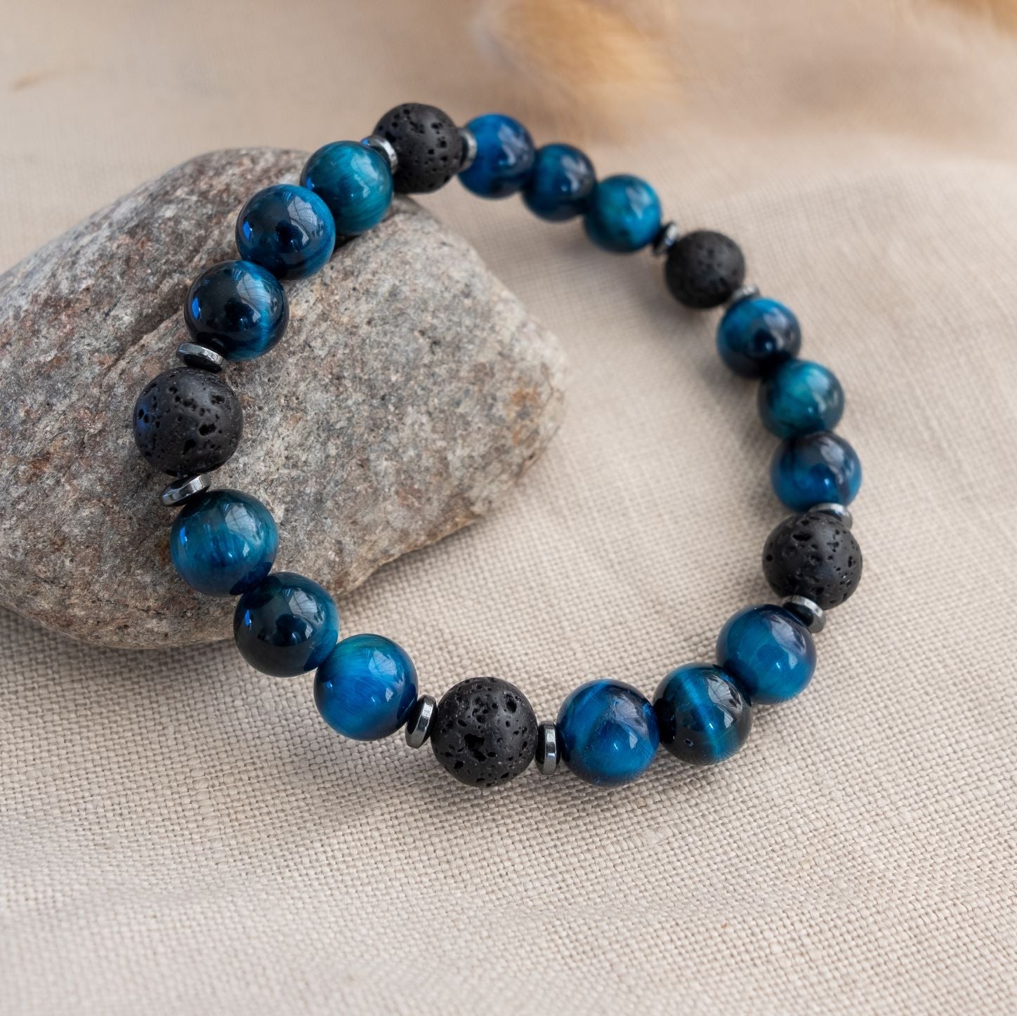 Blue tigers eye and lava stone diffusing bracelet - Put on Love Designs