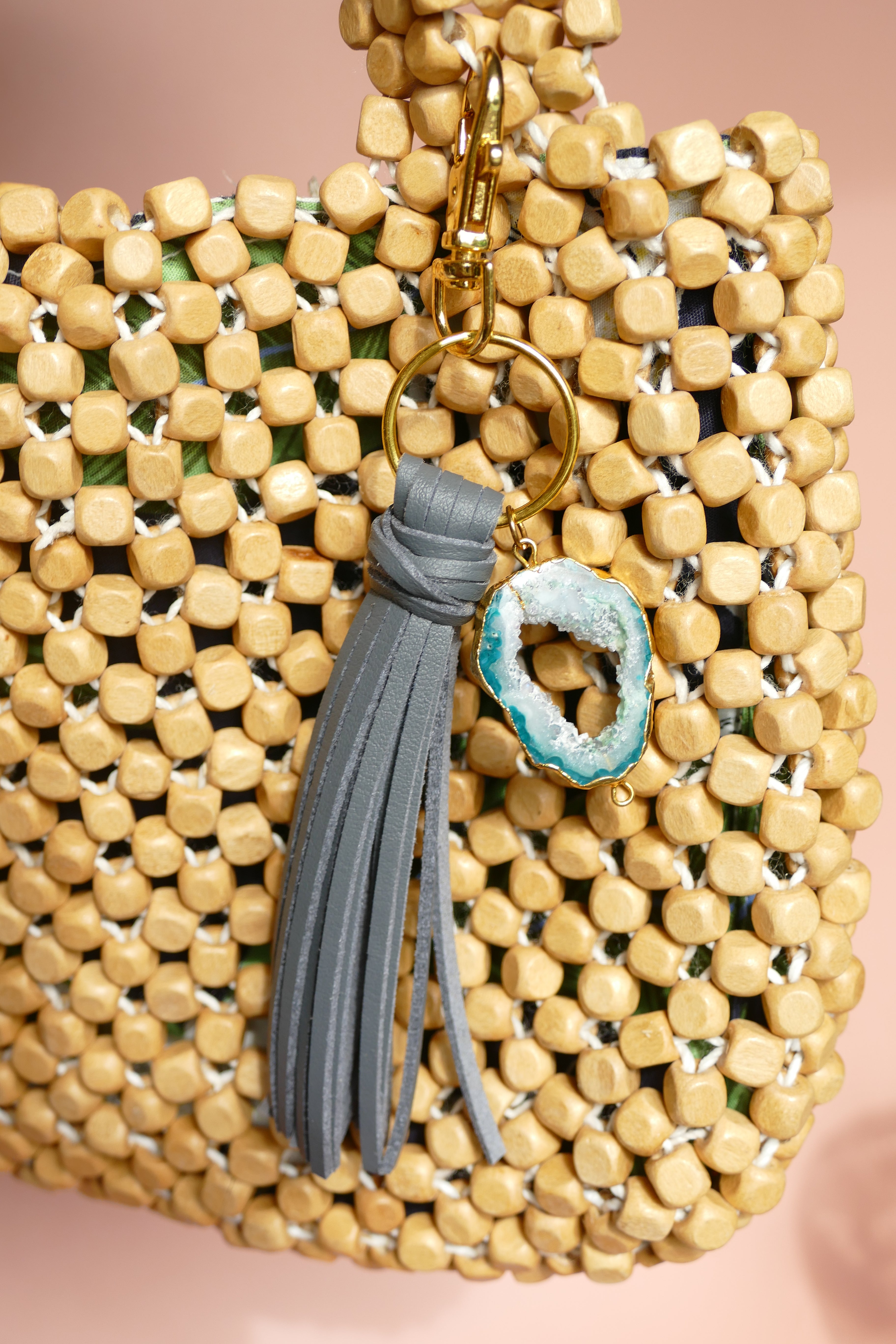 Blue Agate and Faux Leather Keychain - Put on Love Designs