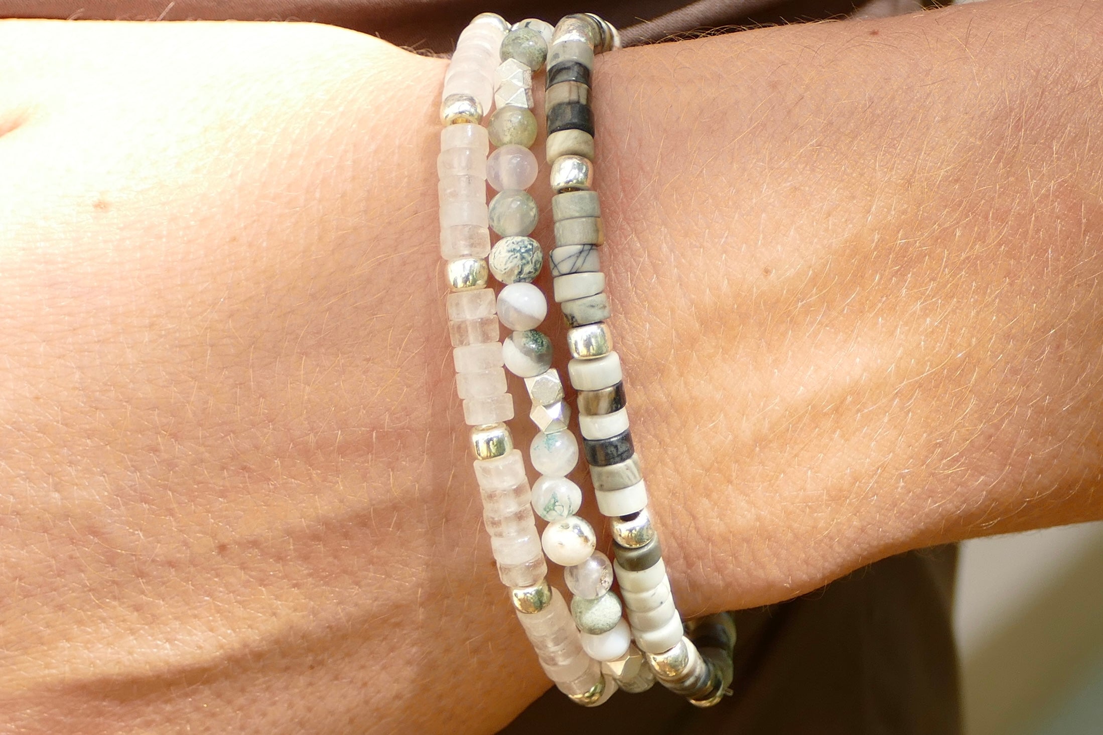 Heishi Bracelet - Clear Quartz and Silver beads