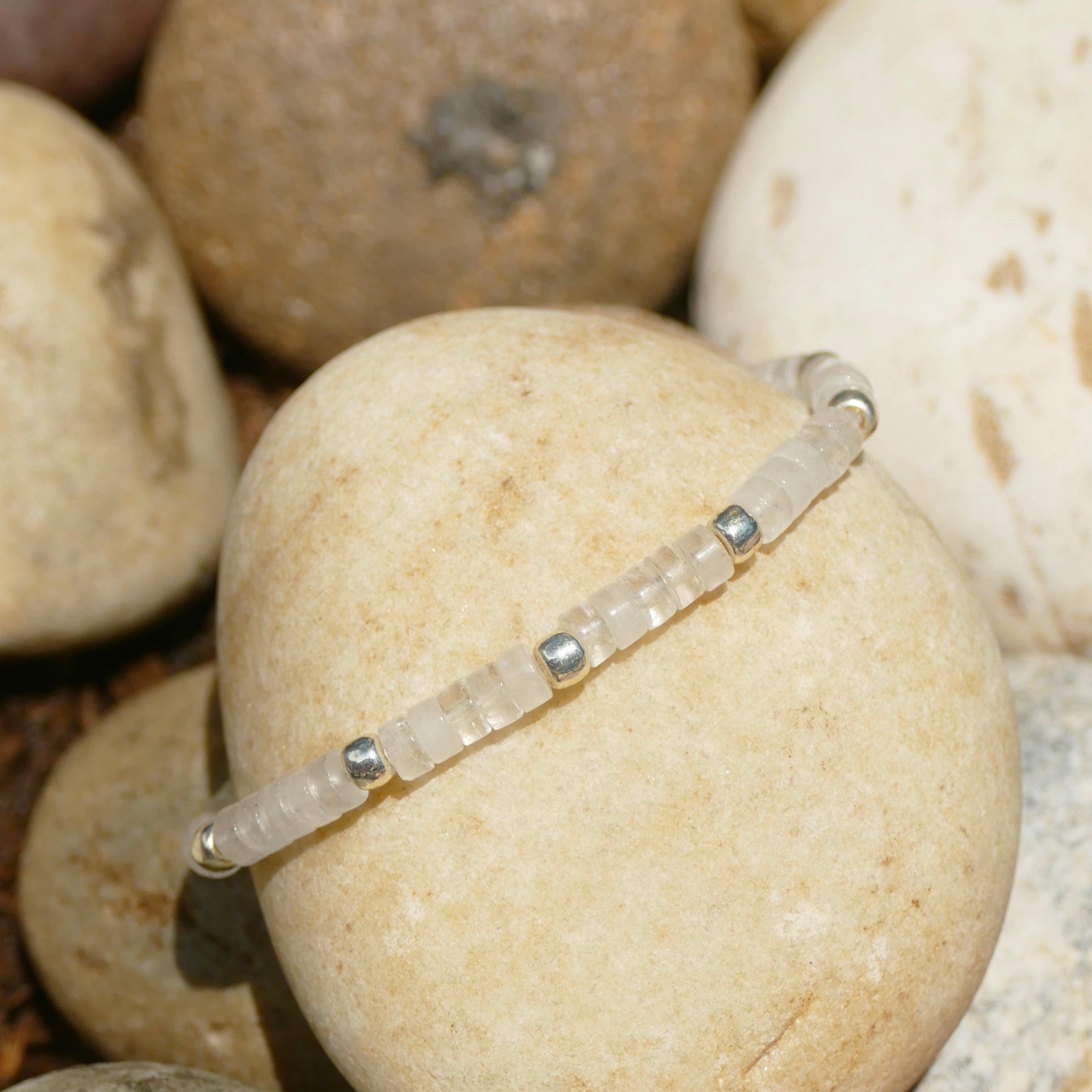 Heishi Bracelet - Clear Quartz and Silver beads