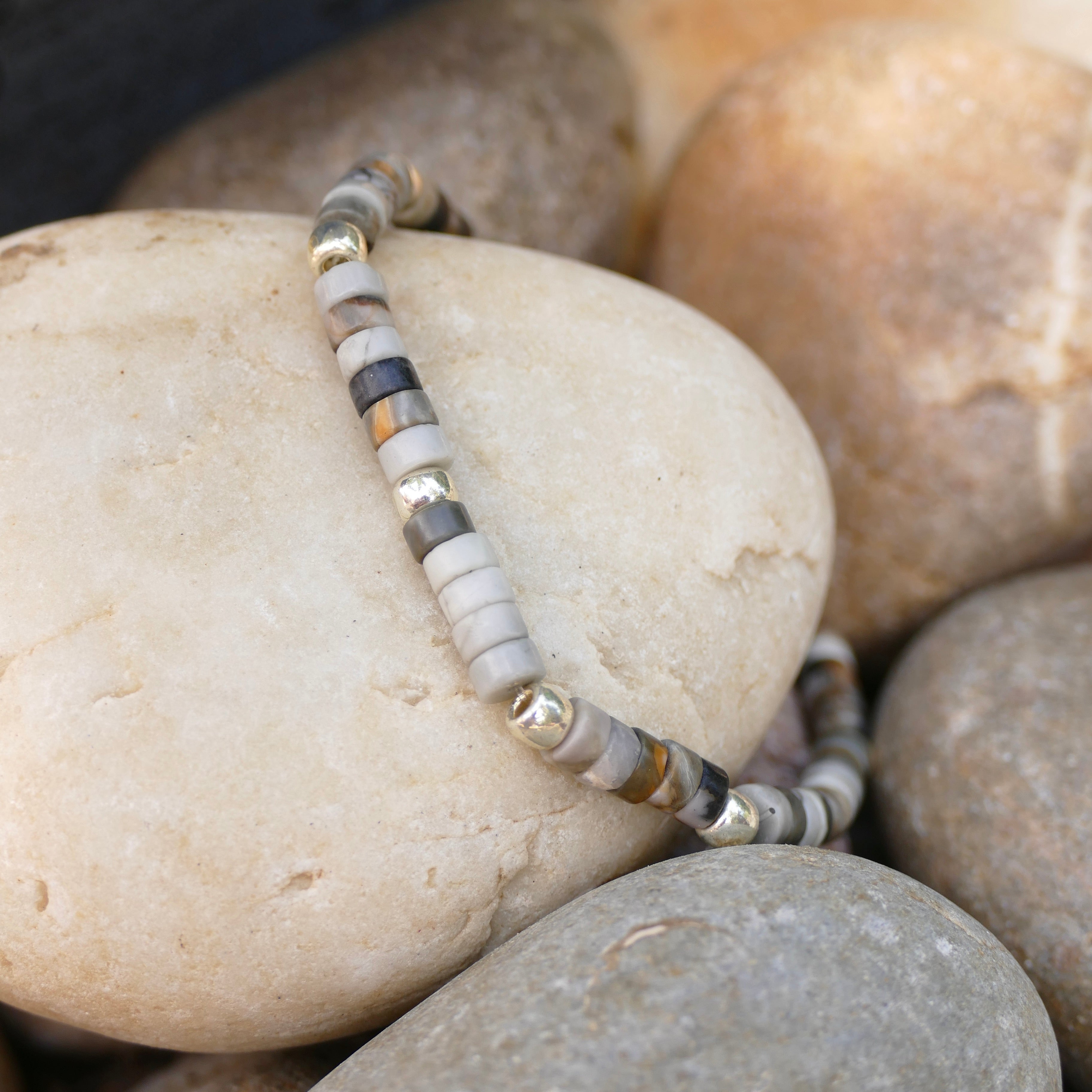 Heishi Bracelet- Petoskey and Silver beads