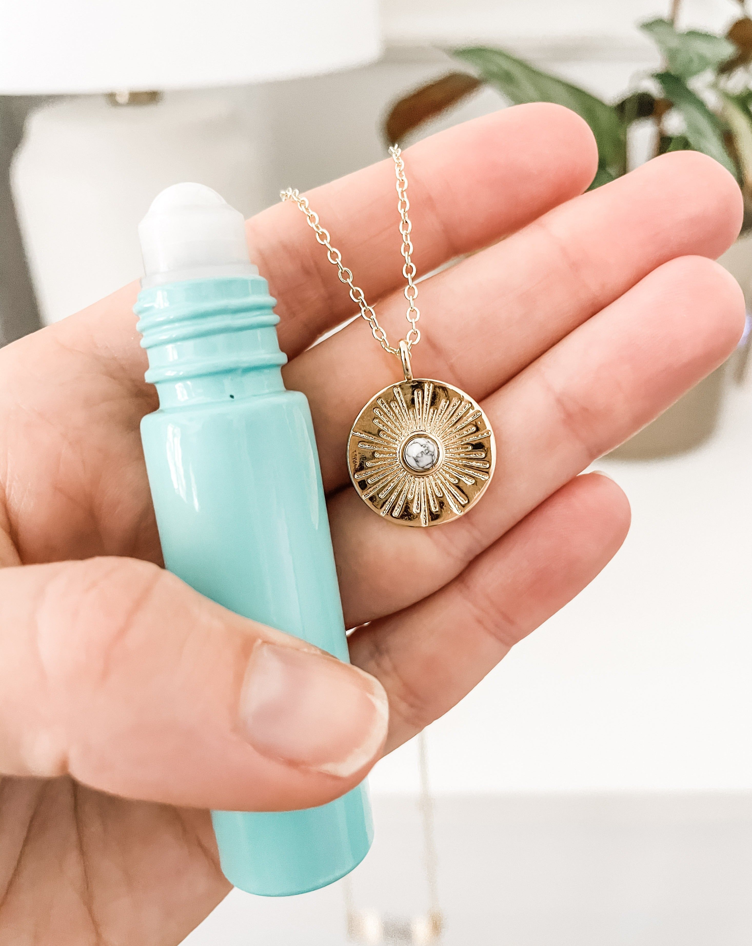 Howlite Turquoise Round Medallion Diffusing Necklace - Put on Love Designs