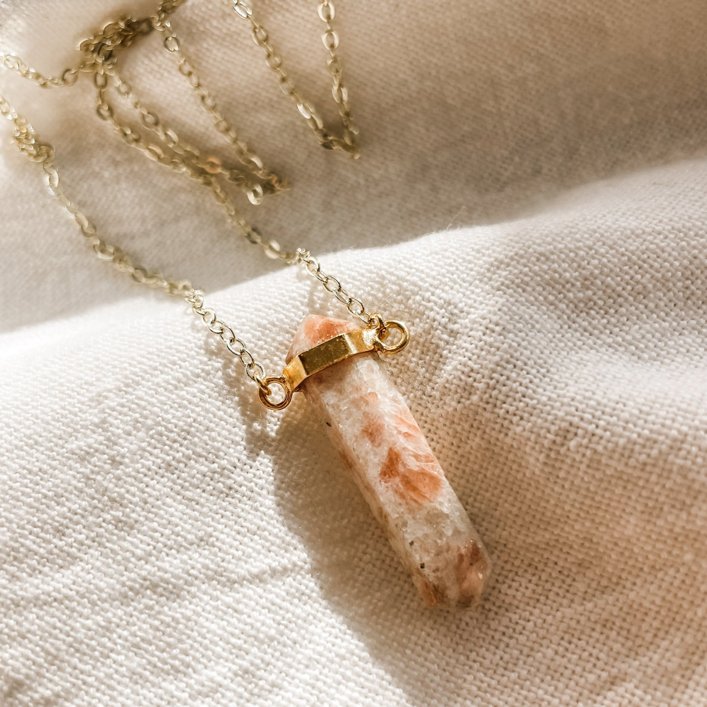 Sunstone Point Mid Length Gemstone Diffuser Necklace - Put on Love Designs
