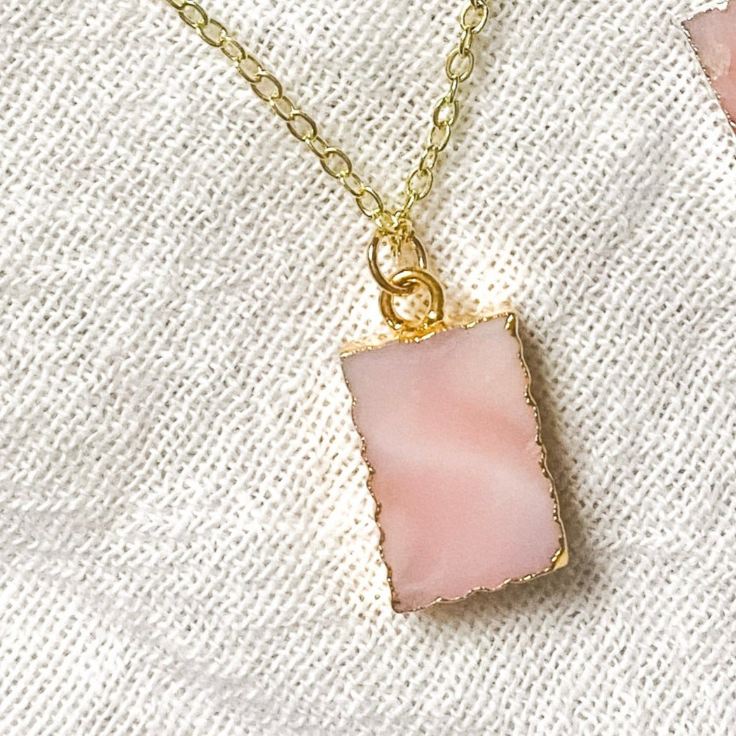 Crystal Charm Pink Opal Necklace - Put on Love Designs