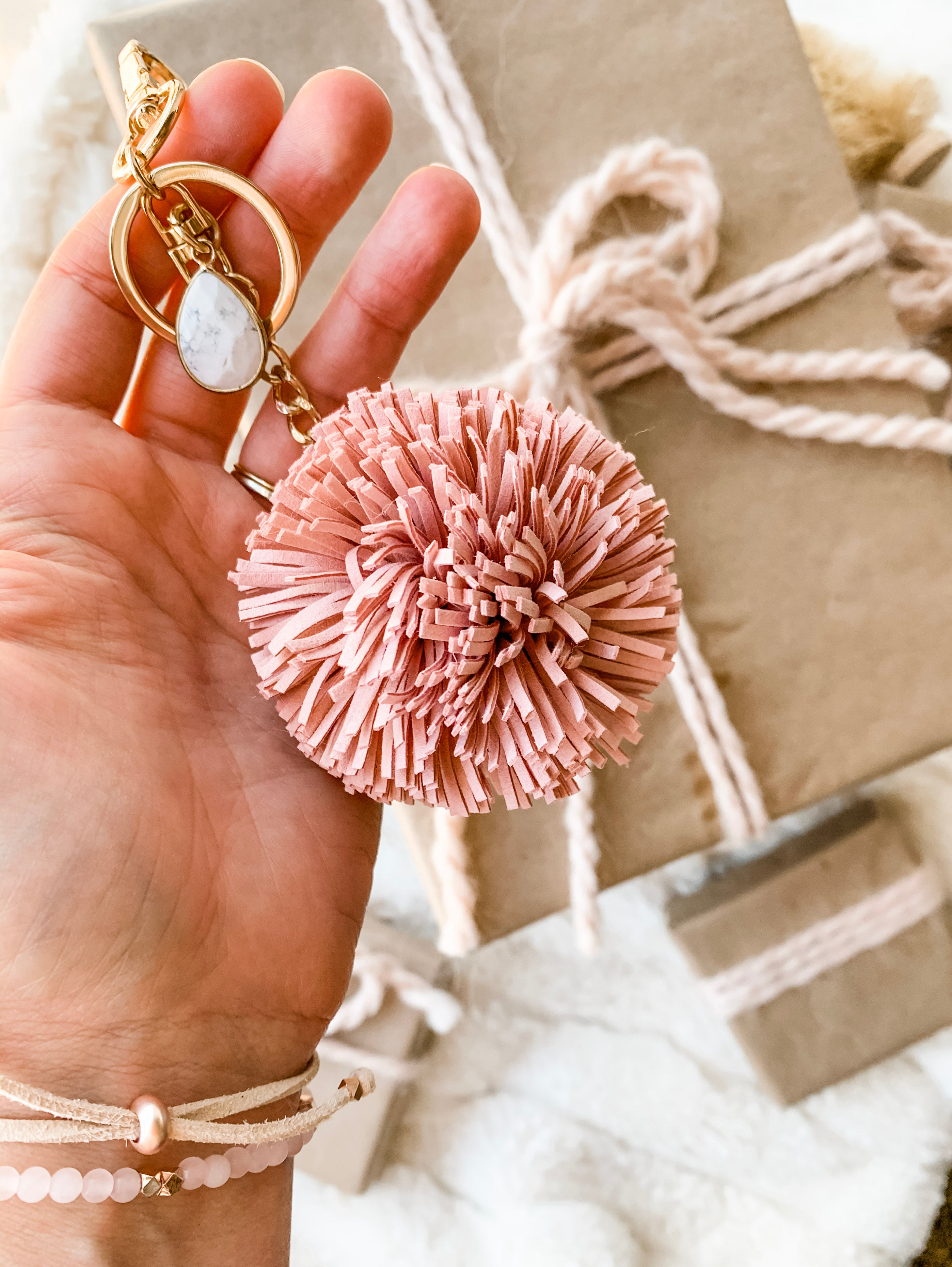 Blush Pom Pom Gemstone Keychain Diffuser - Put on Love Designs