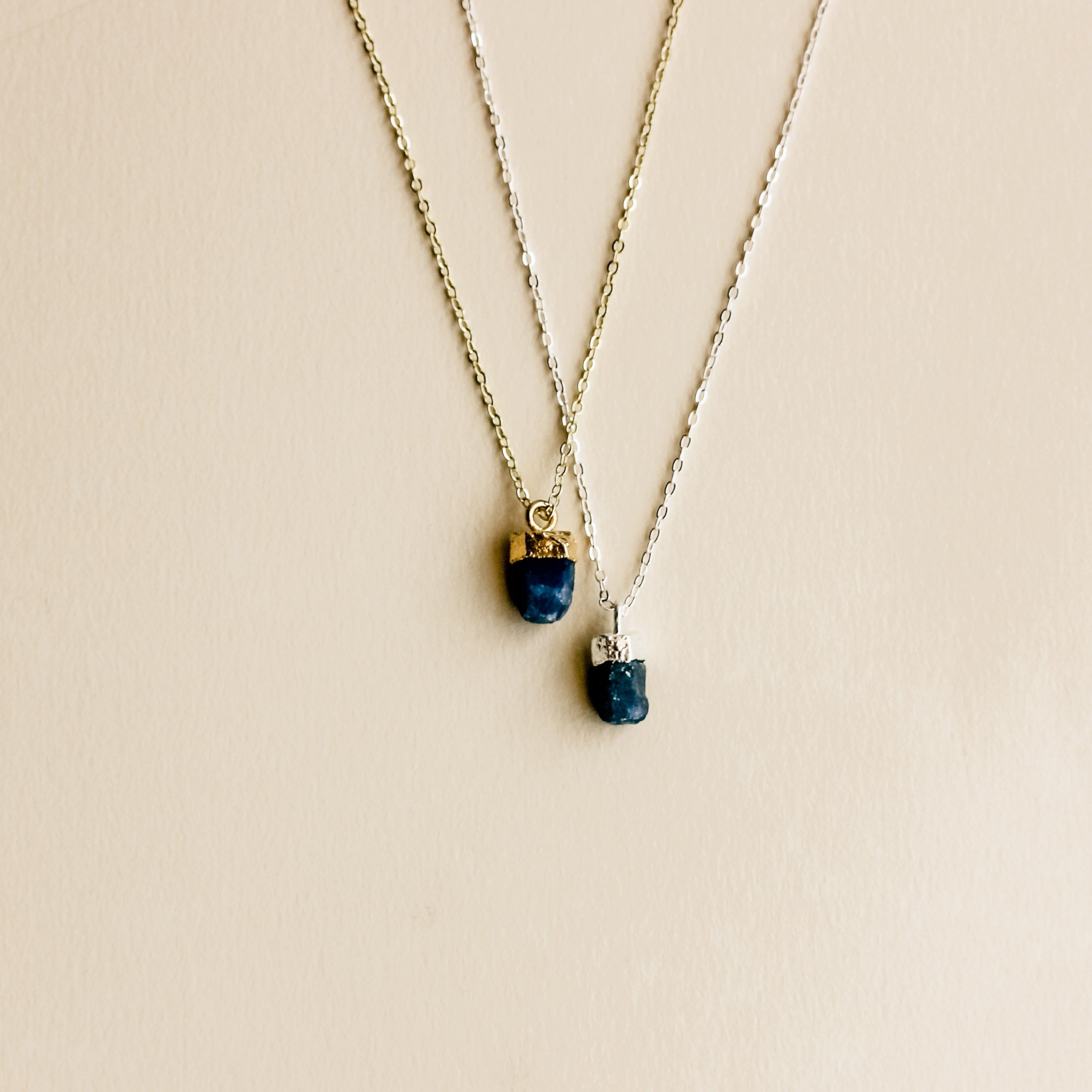 Raw Sapphire Blue Stone Necklace | Essential Oil Diffuser Necklace Natural Sapphire Crystal - Put on Love Designs