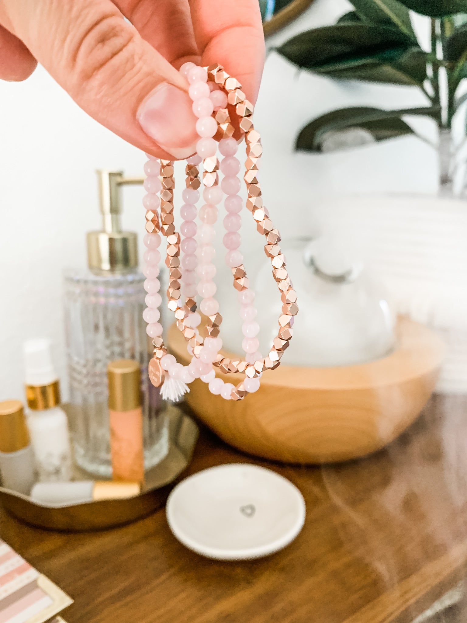 Rose Quartz Embrace Set Gemstone Beads - Put on Love Designs