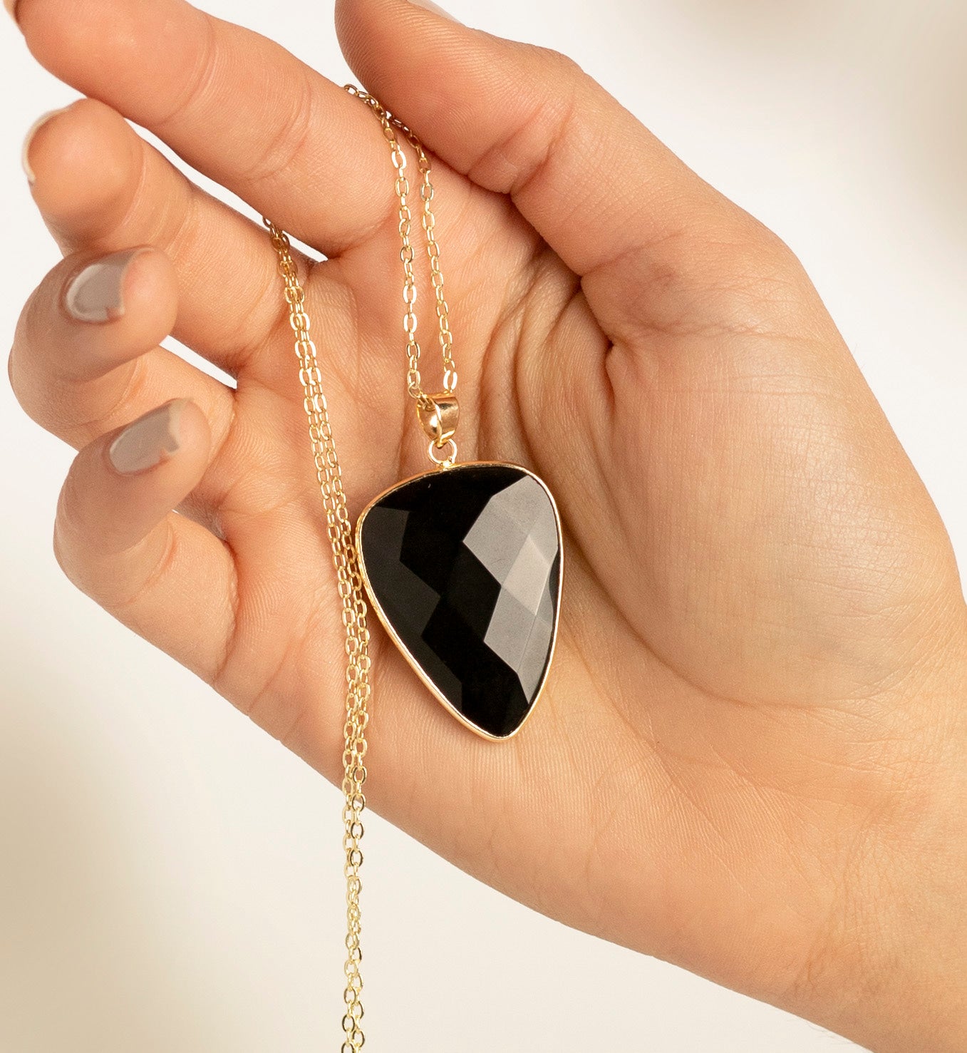 Black Agate Faceted Long Gemstone Diffuser Necklace - Put on Love Designs